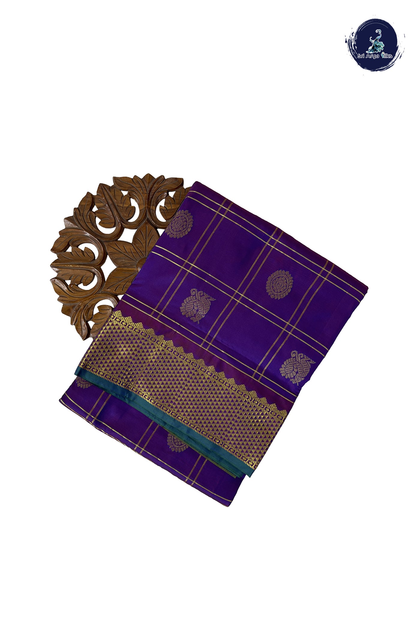 Dual Tone Violet 10 Yards Semi Silk With Zari Checked Pattern