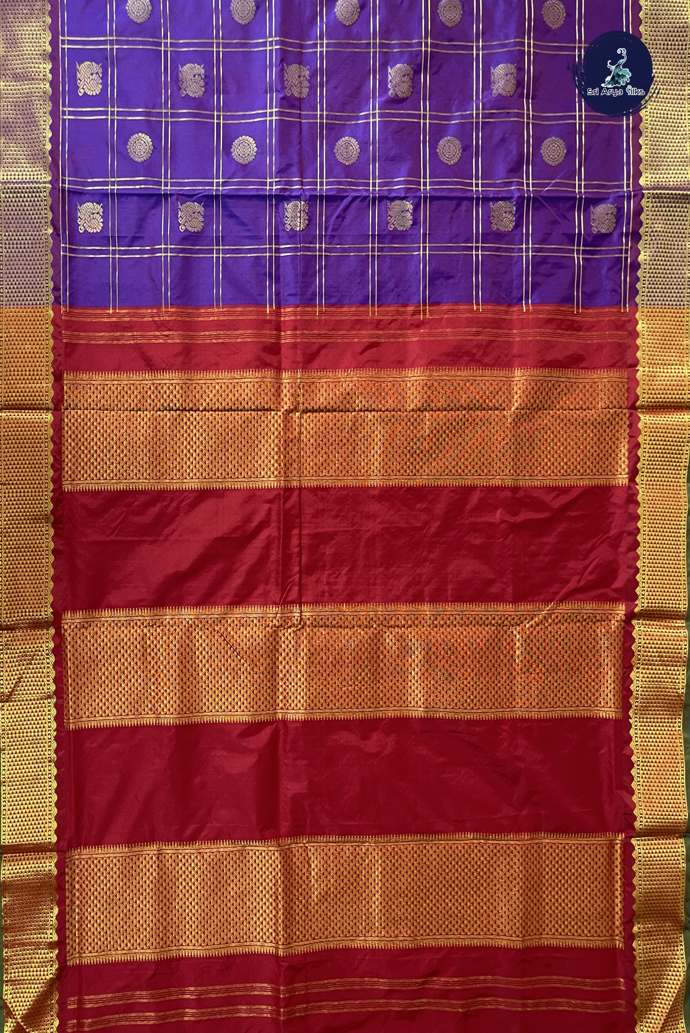 Dual Tone Violet 10 Yards Semi Silk With Zari Checked Pattern