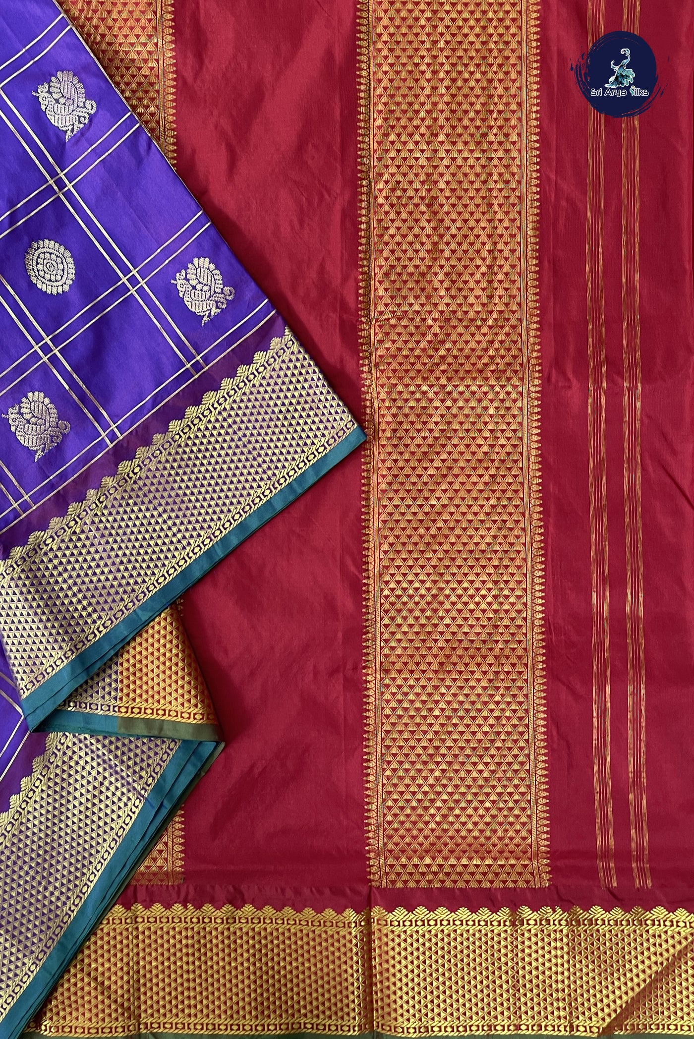 Dual Tone Violet 10 Yards Semi Silk With Zari Checked Pattern