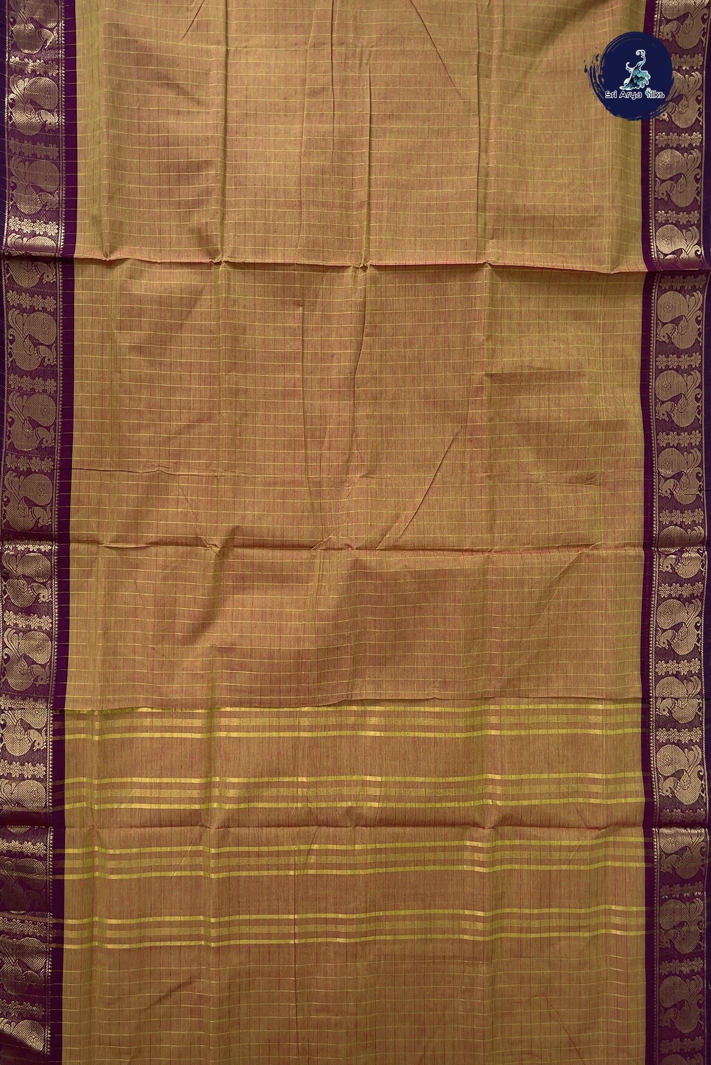 Mustard 10 Yards Madisar Cotton Saree With Checked Pattern