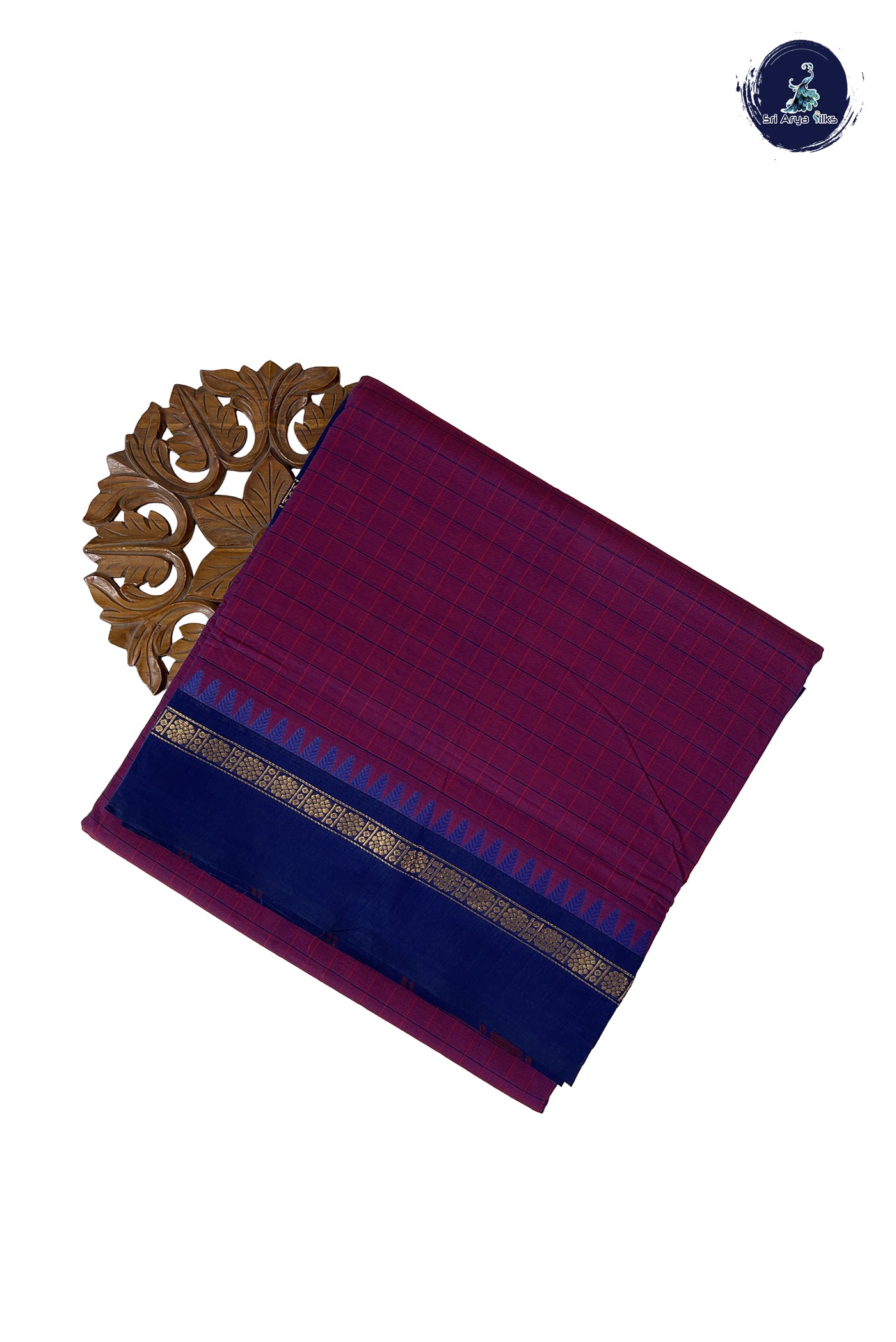 Dual Tone Purple 10 Yards Madisar Cotton Saree With Checked Pattern