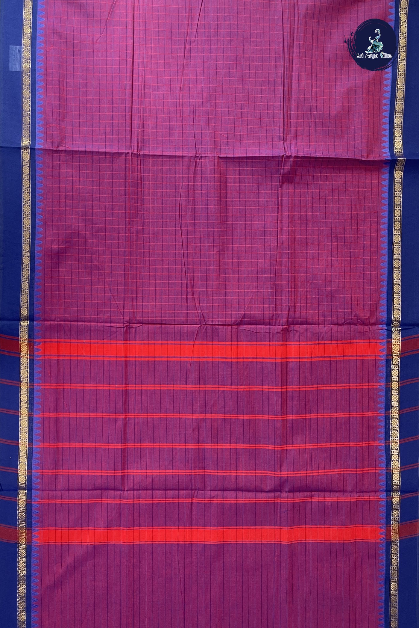 Dual Tone Purple 10 Yards Madisar Cotton Saree With Checked Pattern