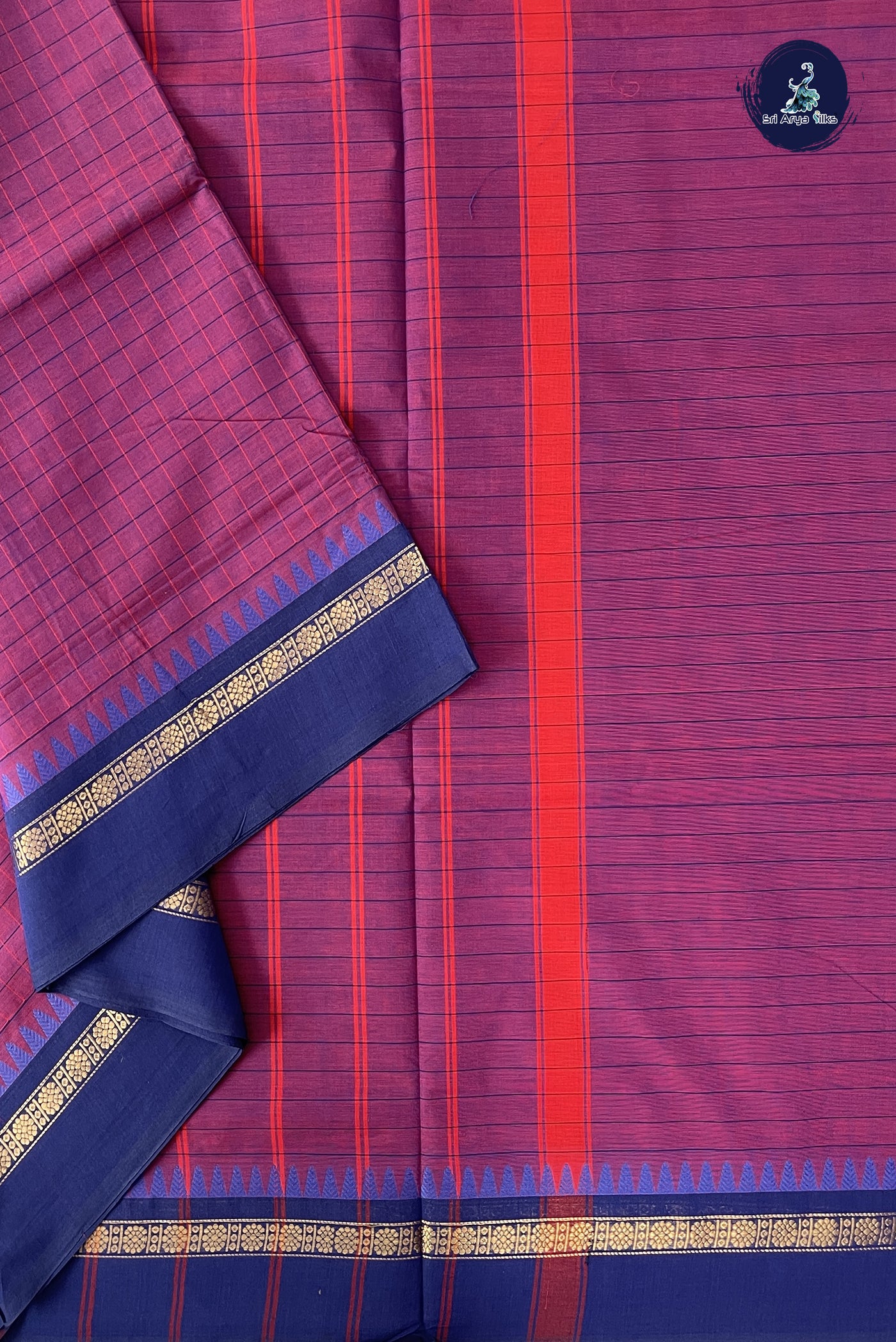 Dual Tone Purple 10 Yards Madisar Cotton Saree With Checked Pattern