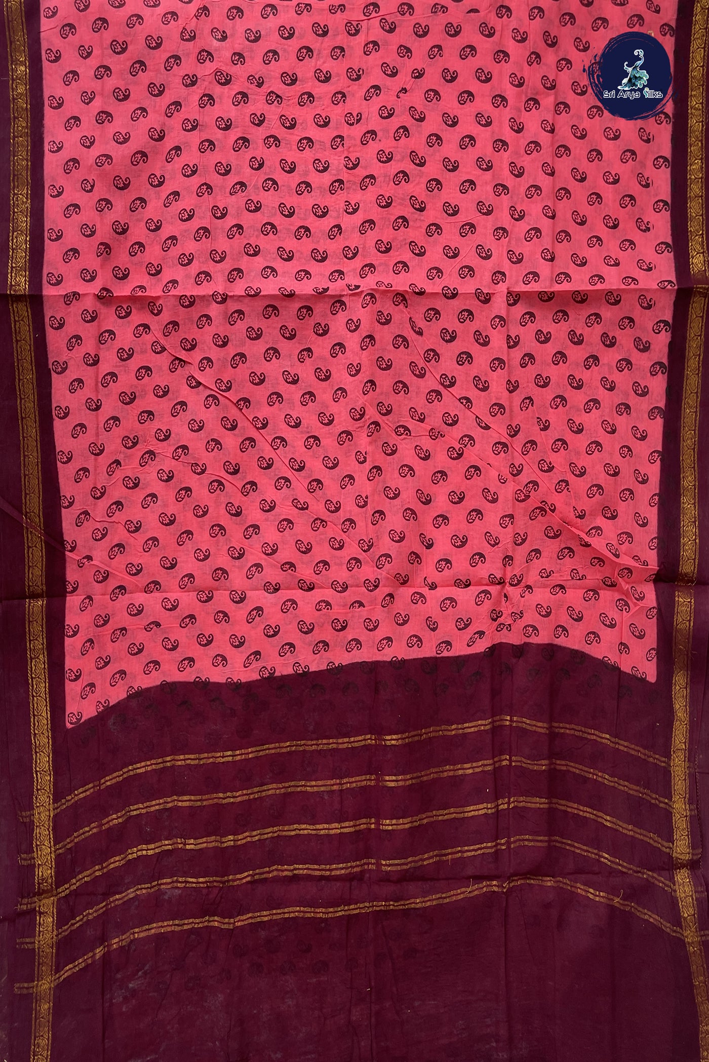 Pink Sugundi Cotton Madisar Saree With Printed Pattern
