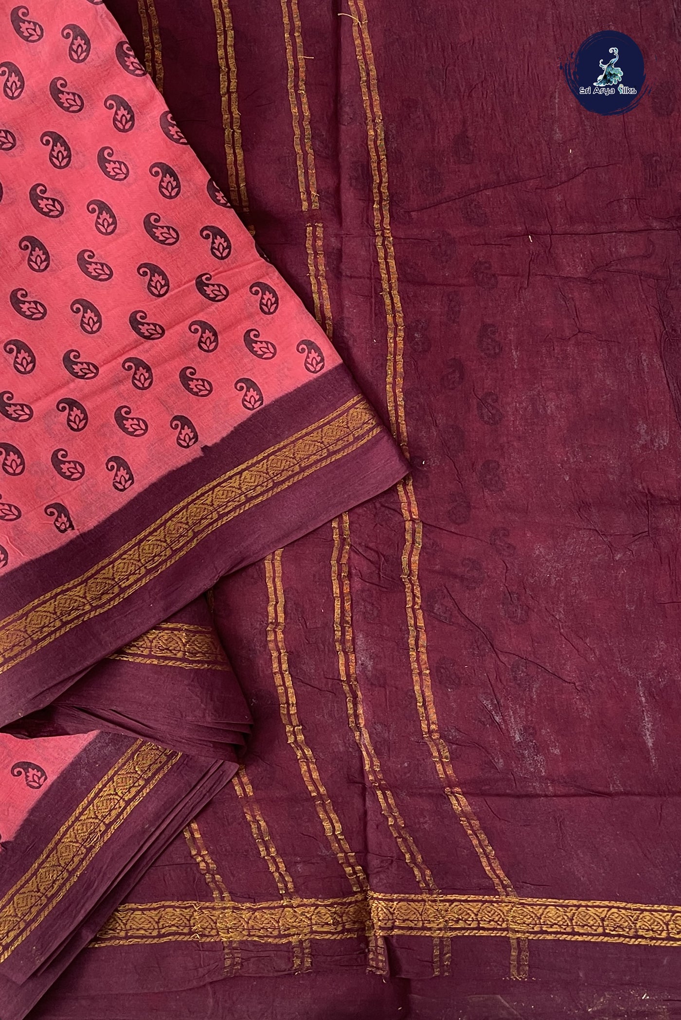 Pink Sugundi Cotton Madisar Saree With Printed Pattern