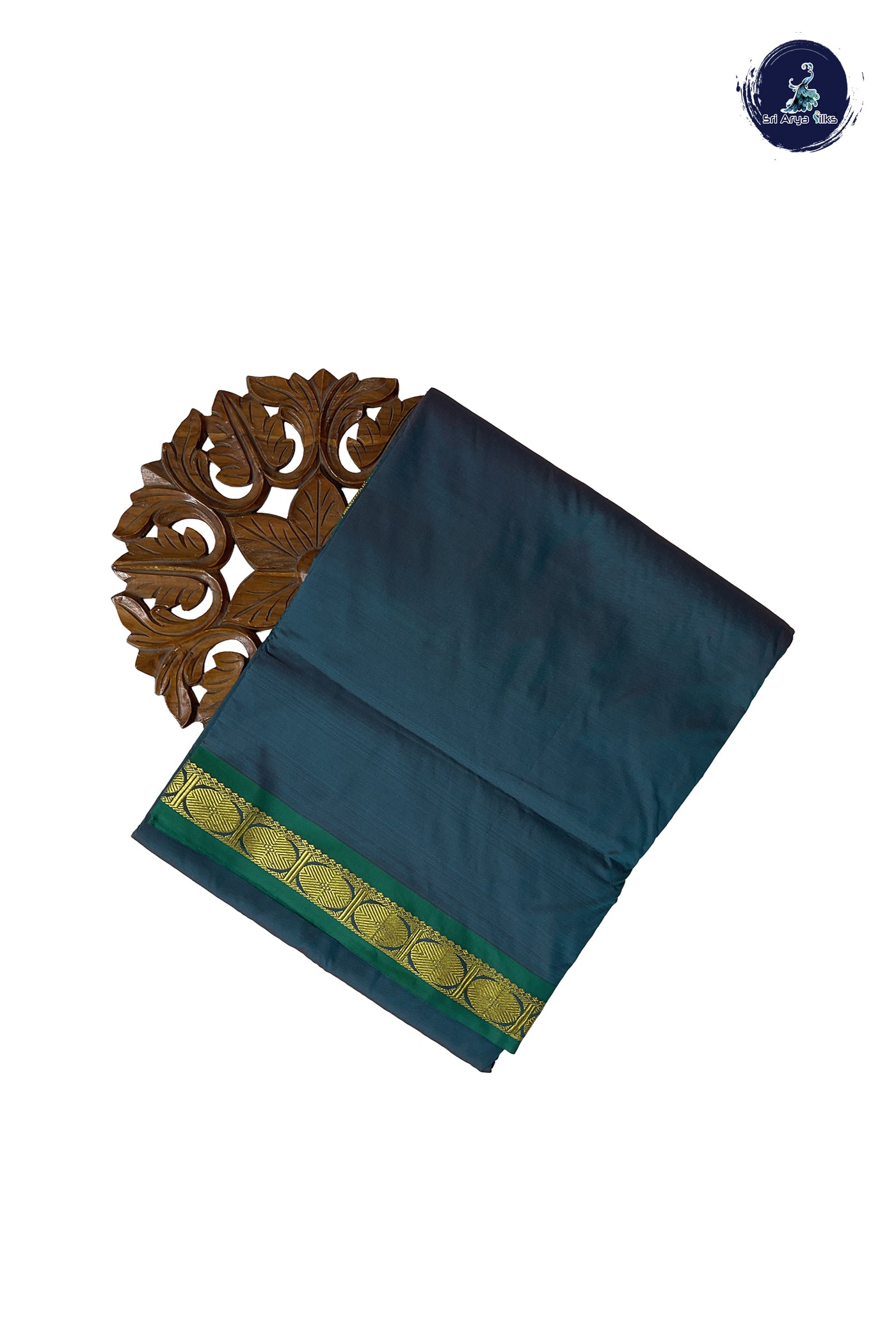 Teal 10 Yards Semi Silk With Plain Pattern