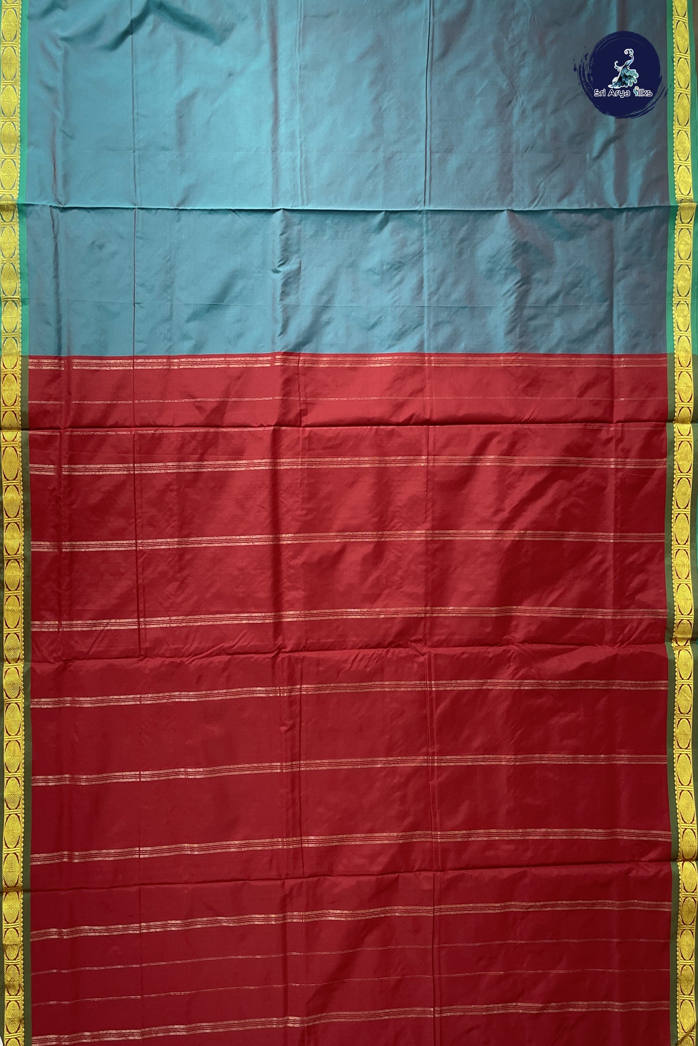 Teal 10 Yards Semi Silk With Plain Pattern