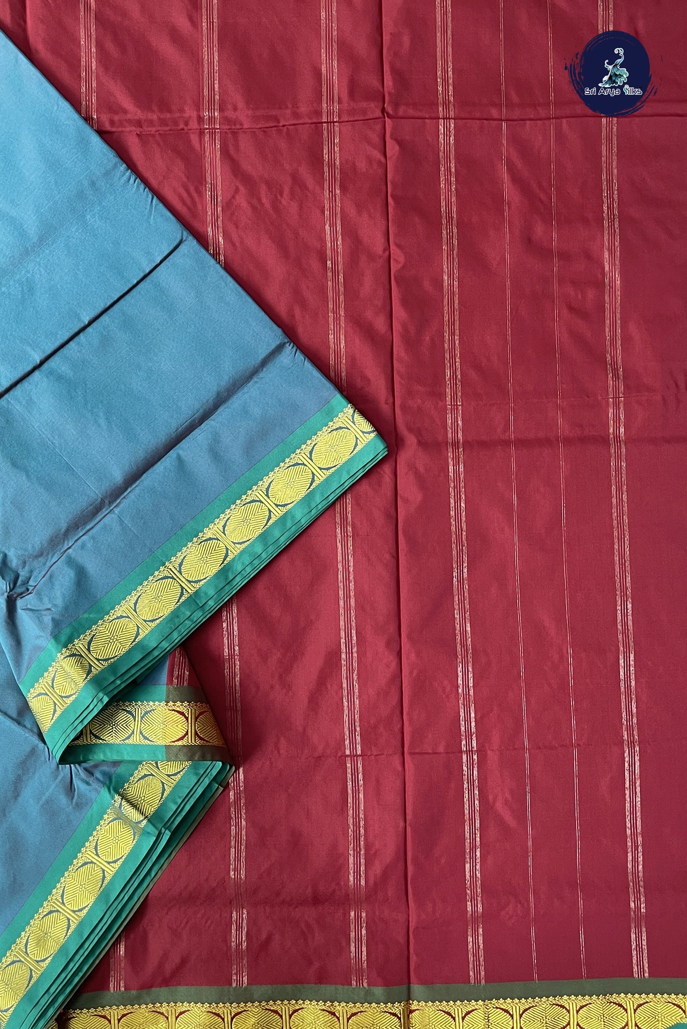 Teal 10 Yards Semi Silk With Plain Pattern
