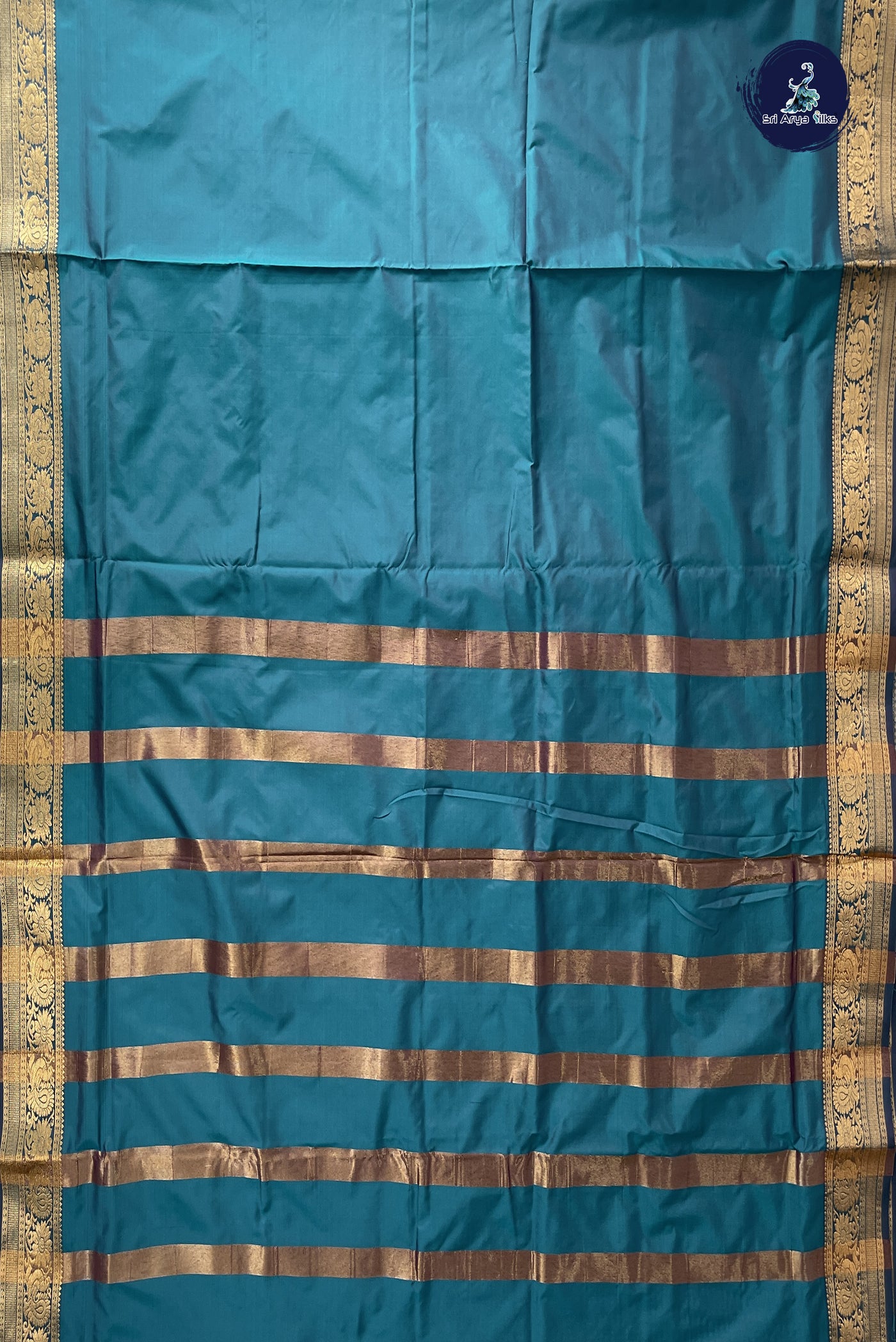 Teal 10 Yards Semi Silk With Plain Pattern