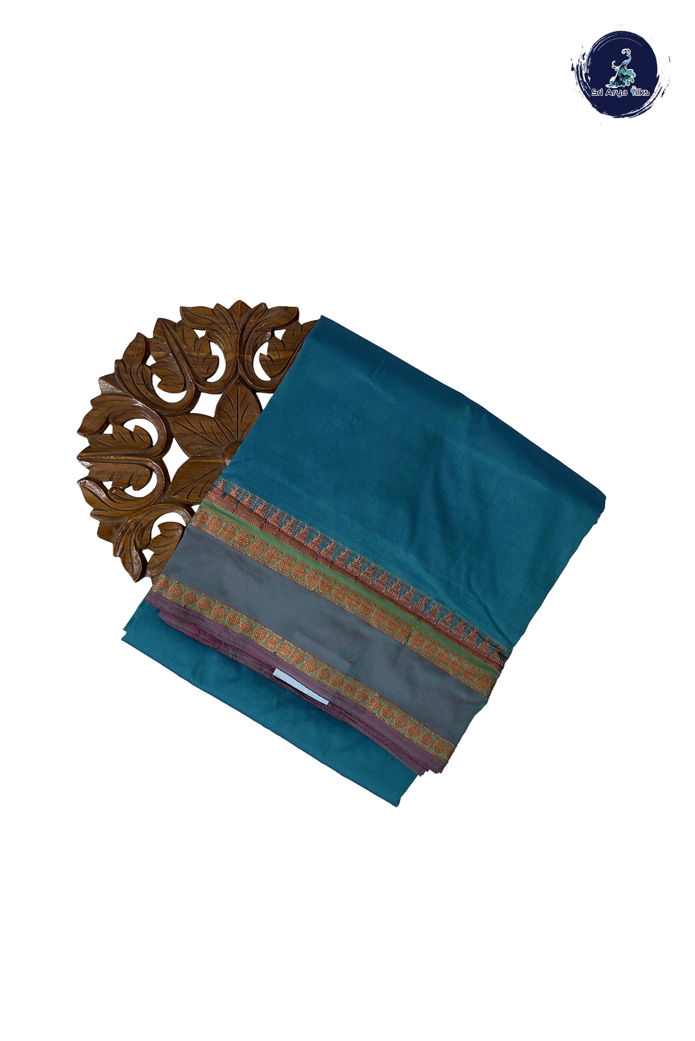 Teal Blue 10 Yards Semi Silk With Plain Pattern