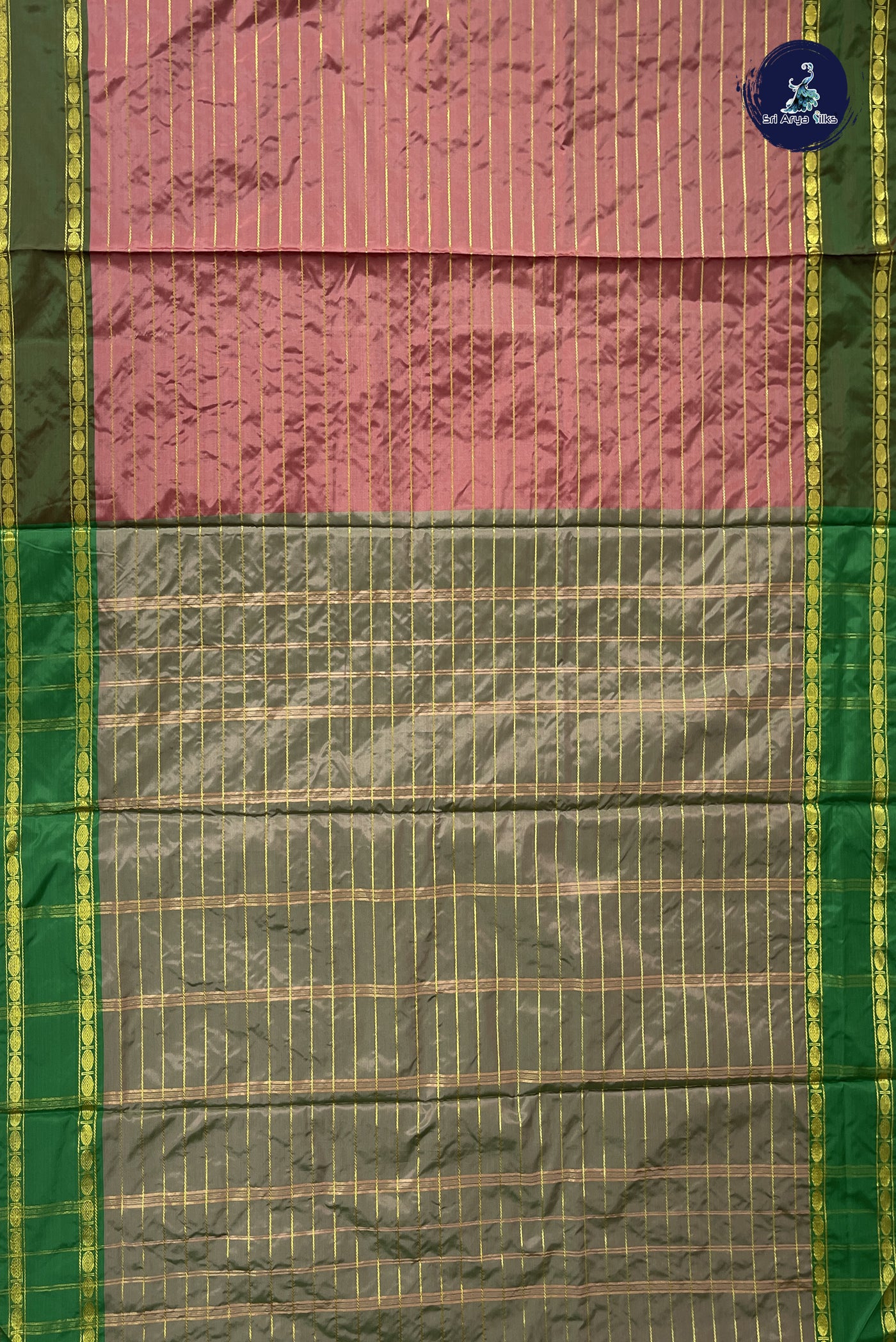Biscuit Shade 10 Yards Semi Silk With Stripes Pattern