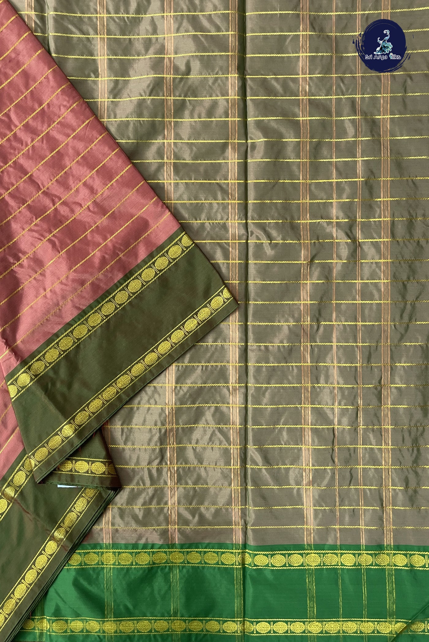 Biscuit Shade 10 Yards Semi Silk With Stripes Pattern