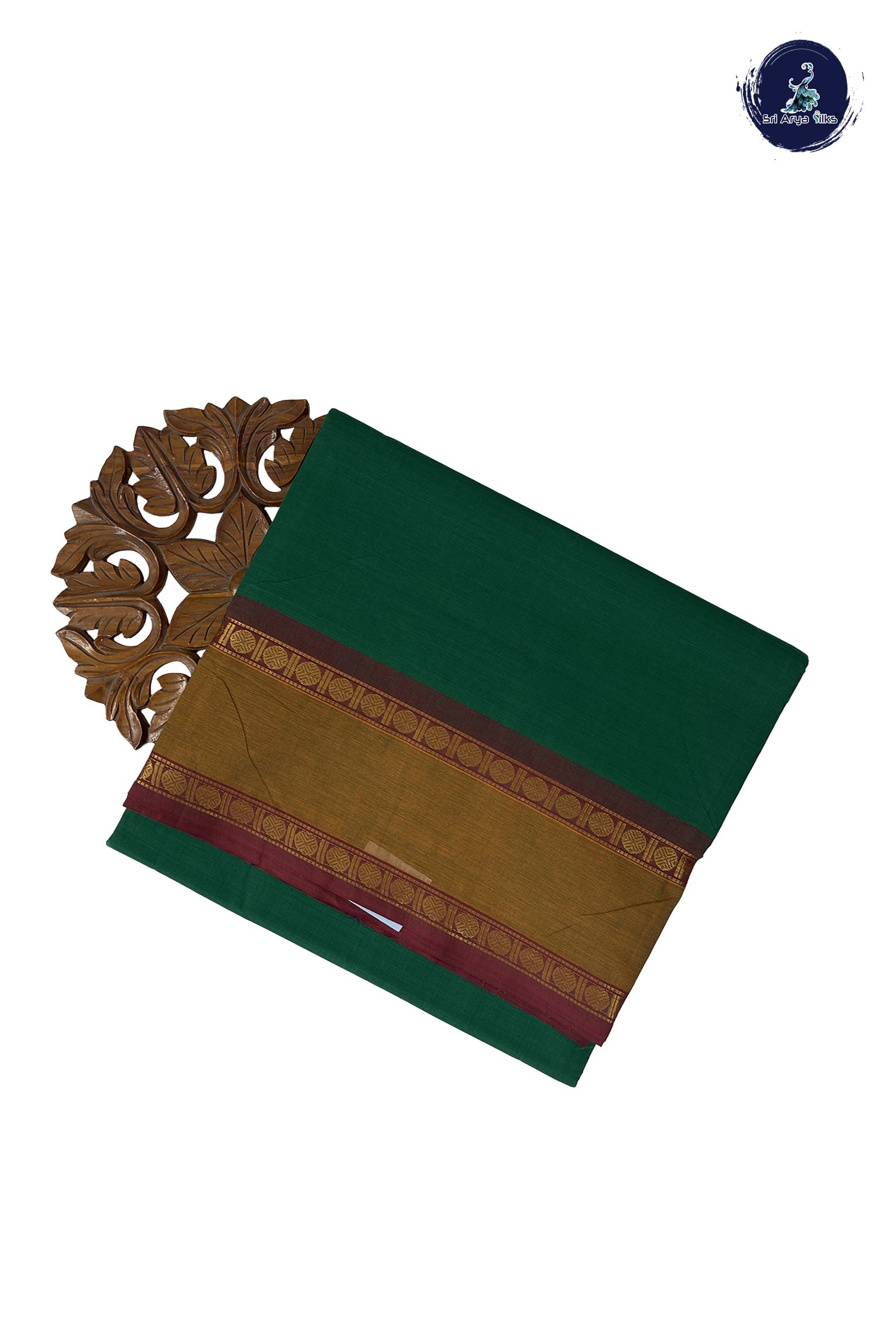 Green Madisar Cotton Saree With Plain Pattern
