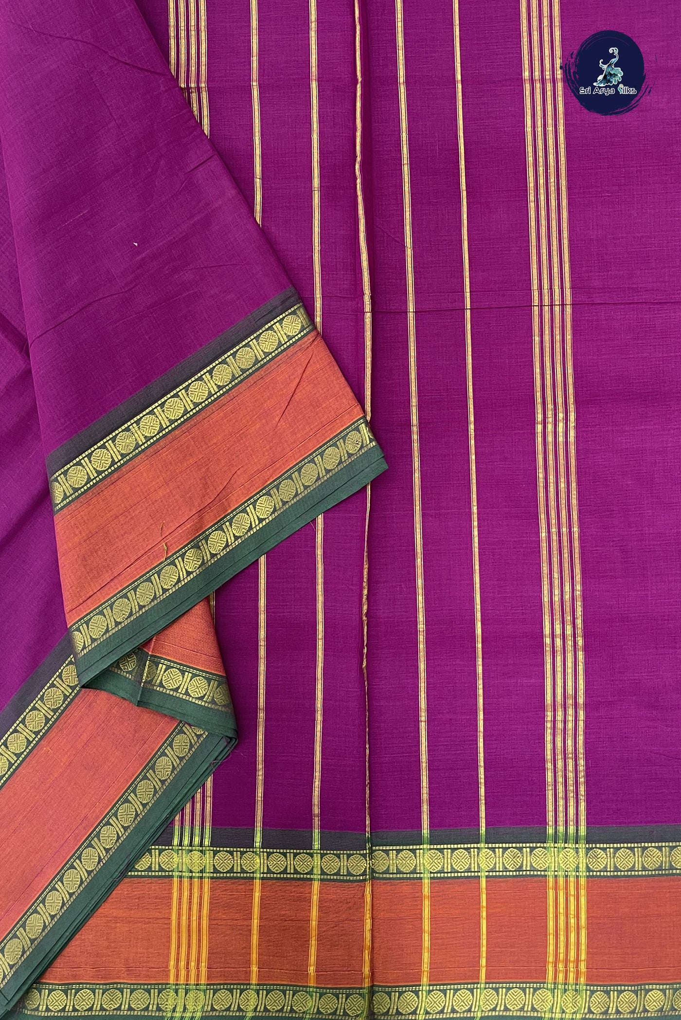 Purple Madisar Cotton Saree With Plain Pattern