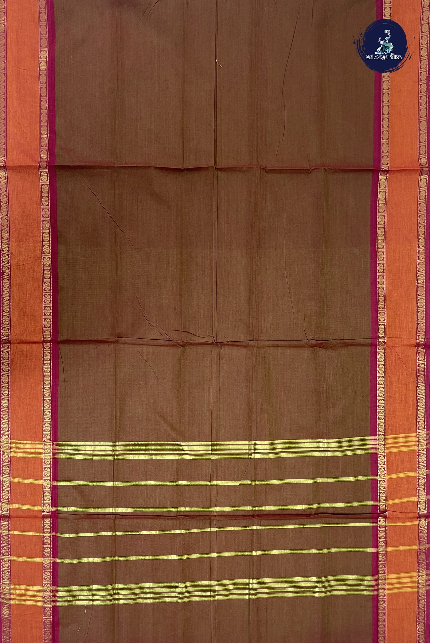 Dual Tone Brown Madisar Cotton Saree With Plain Pattern