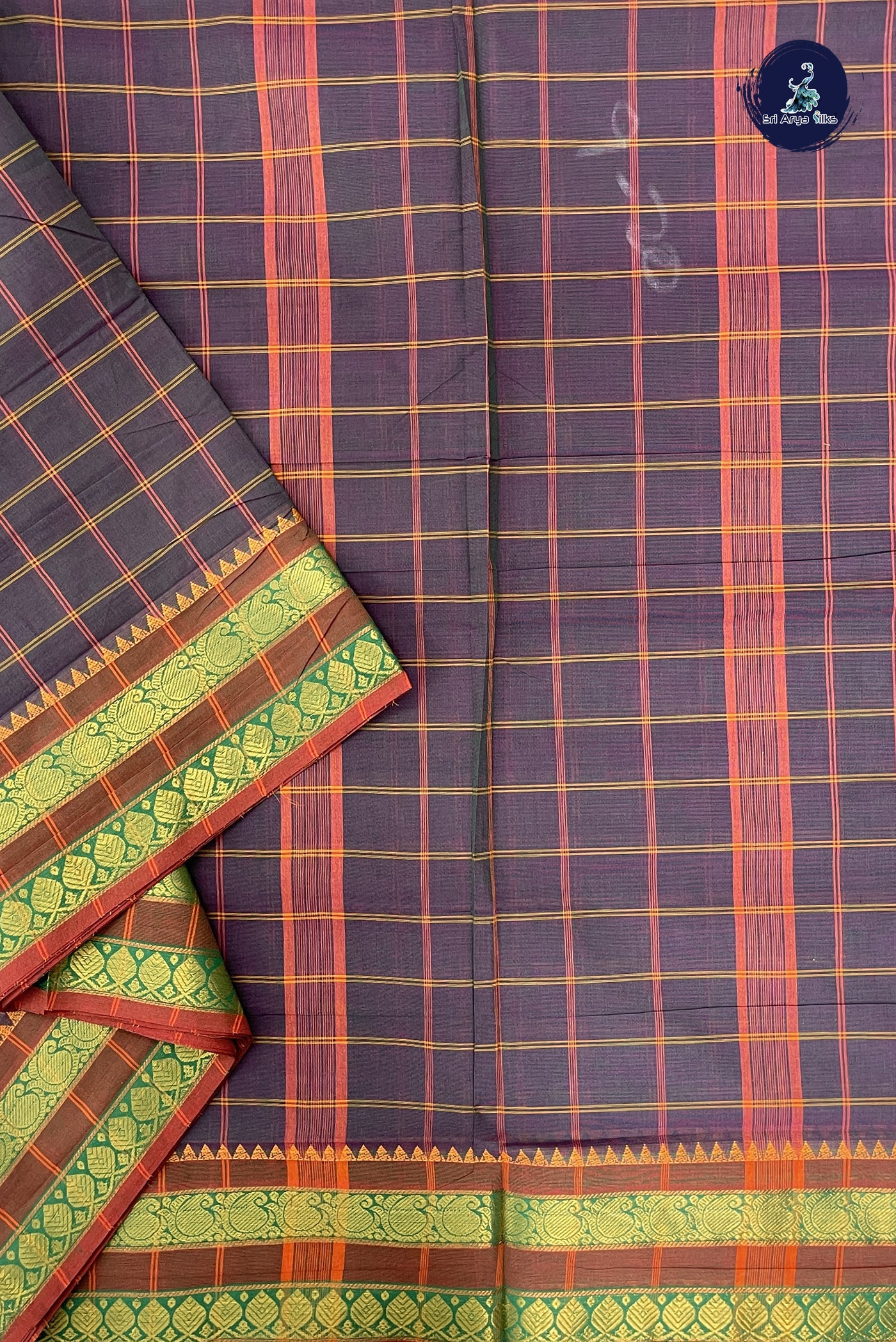 Dual Tone Blue Madisar Cotton Saree With Checked Pattern