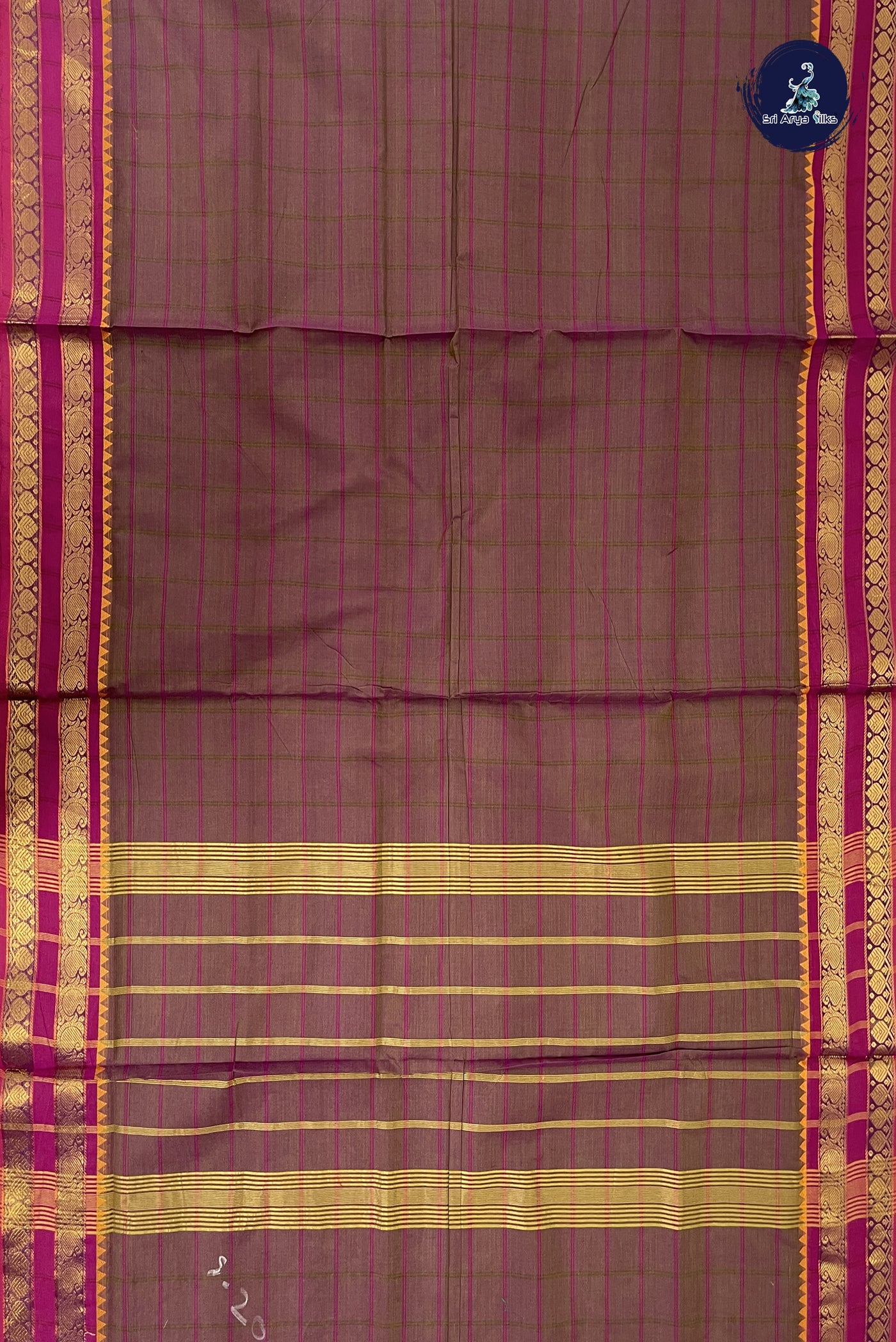 Dual Tone Green Madisar Cotton Saree With Checked Pattern