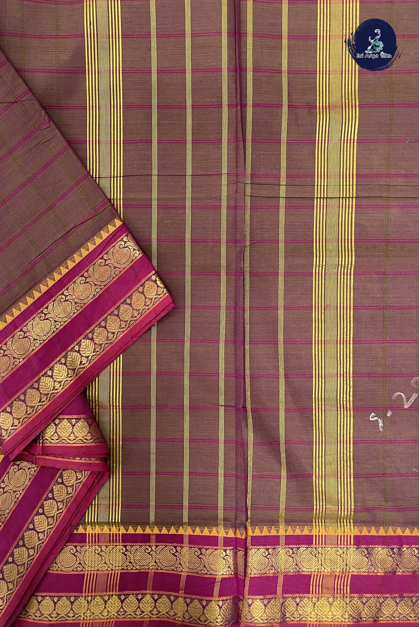 Dual Tone Green Madisar Cotton Saree With Checked Pattern