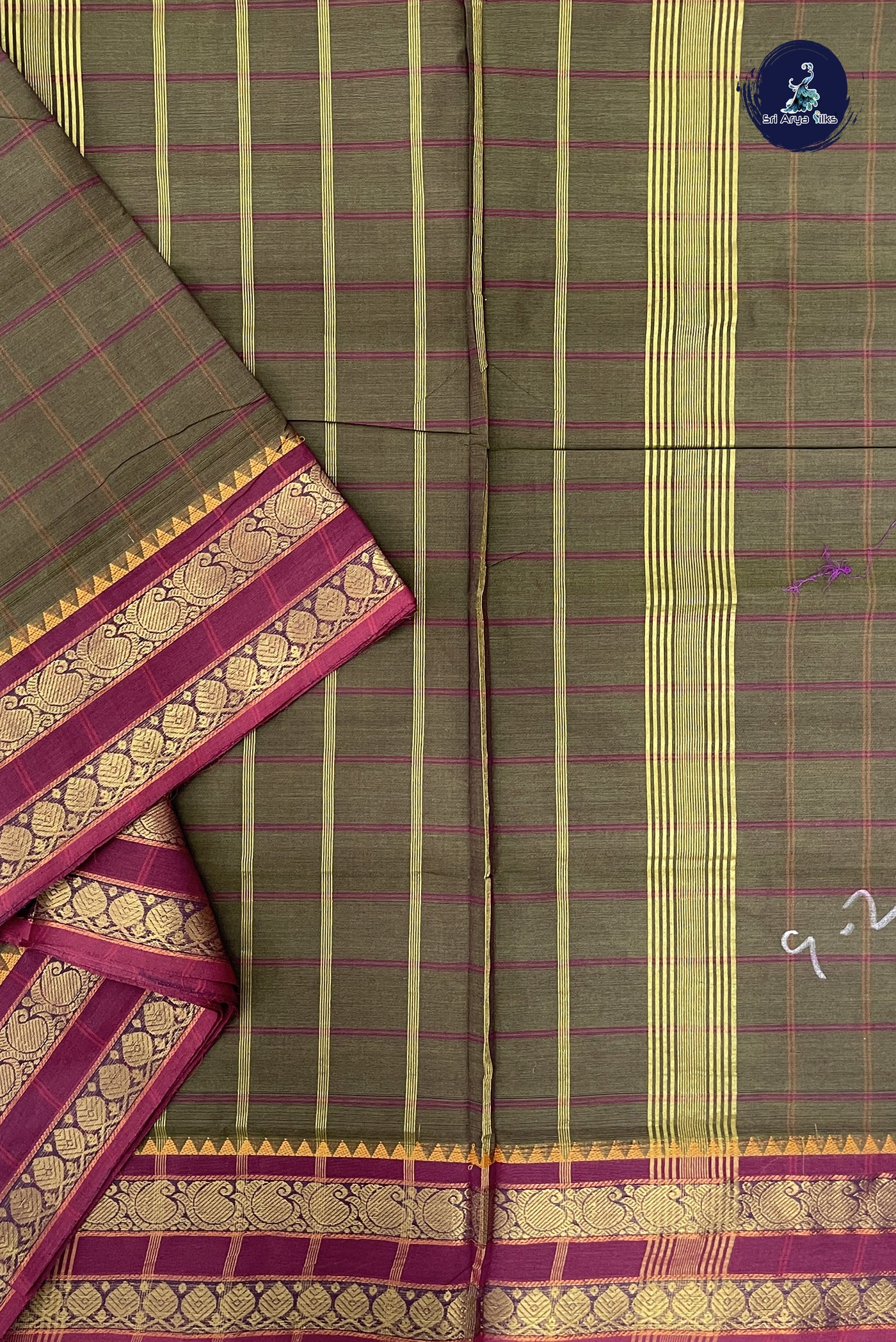 Green Madisar Cotton Saree With Checked Pattern