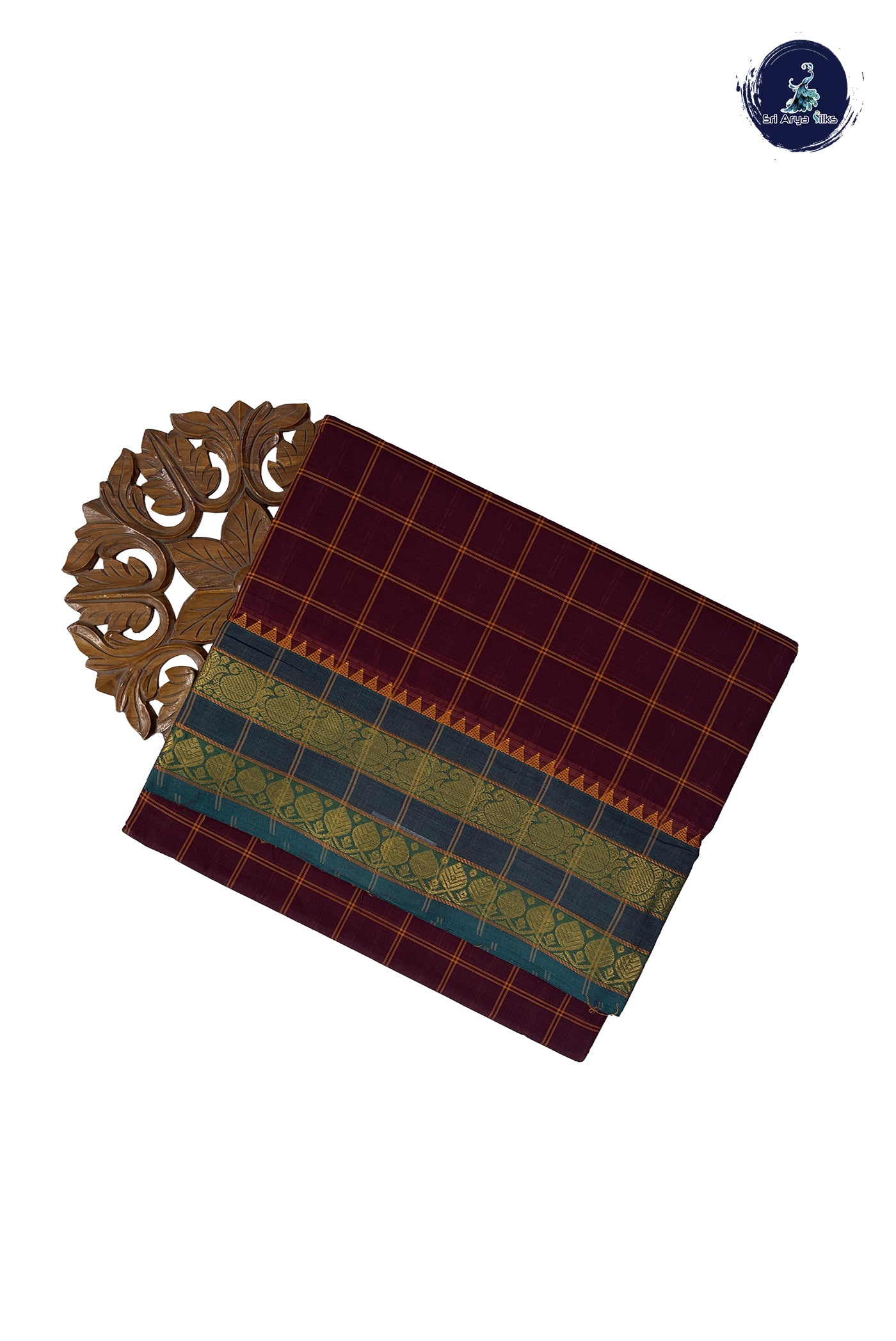 Coffee Brown Madisar Cotton Saree With Checked Pattern