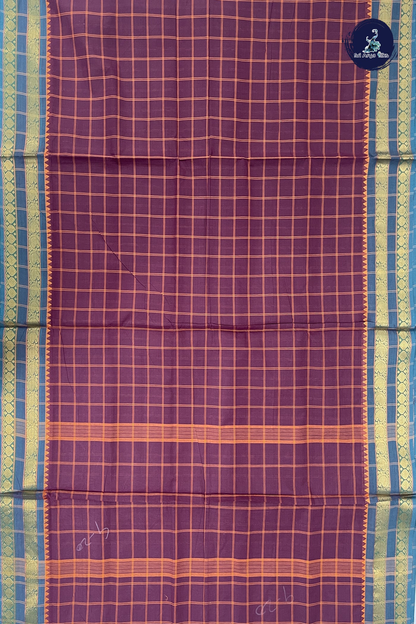 Coffee Brown Madisar Cotton Saree With Checked Pattern