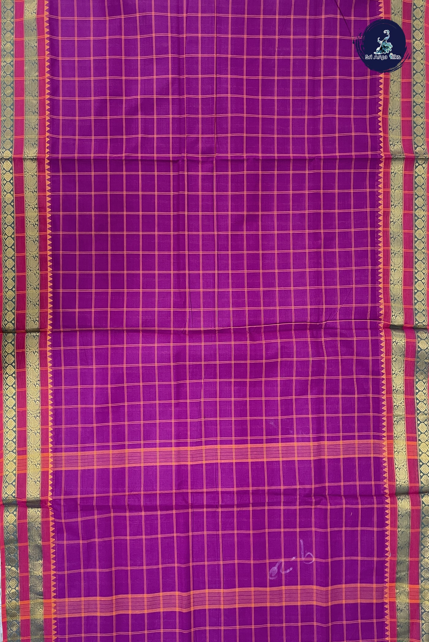 Purple Madisar Cotton Saree With Checked Pattern
