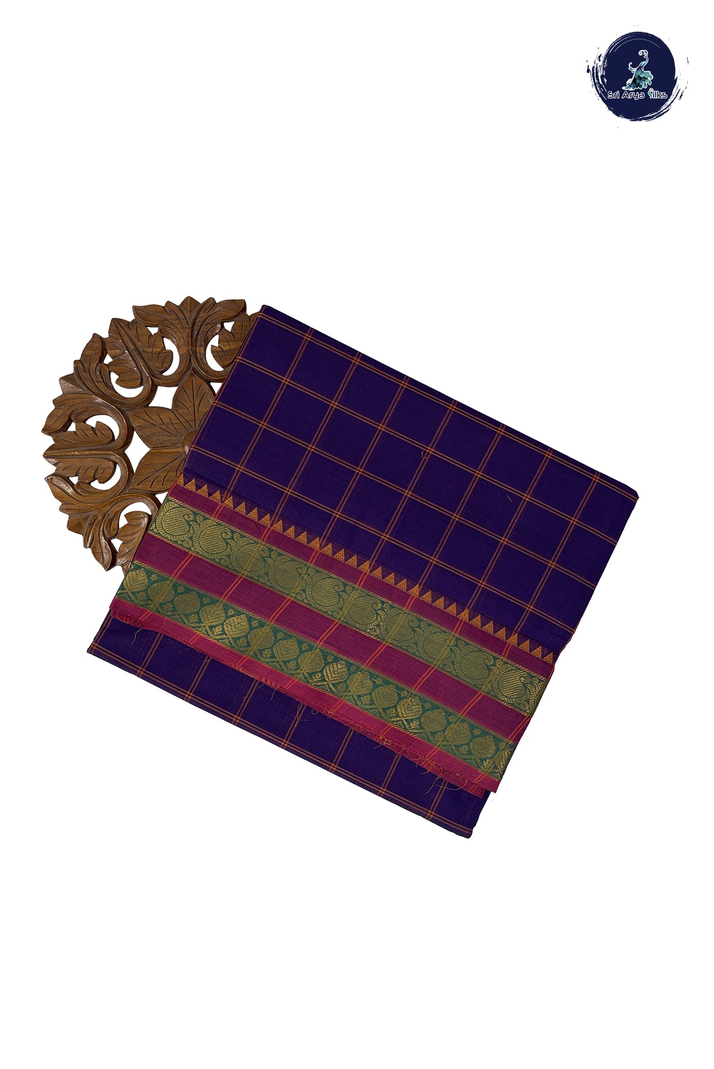 Violet Madisar Cotton Saree With Checked Pattern
