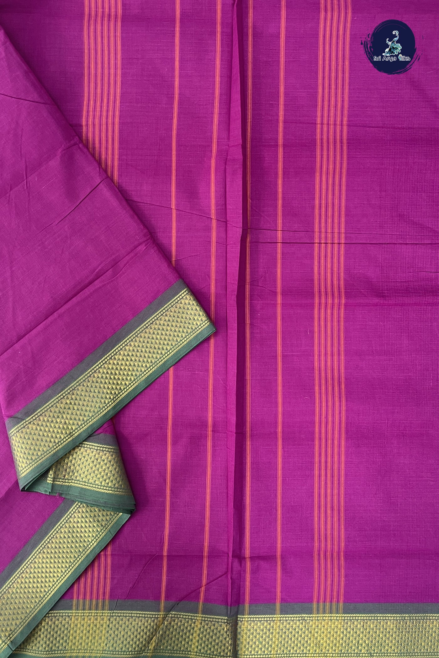 Purple Madisar Cotton Saree With Plain Pattern