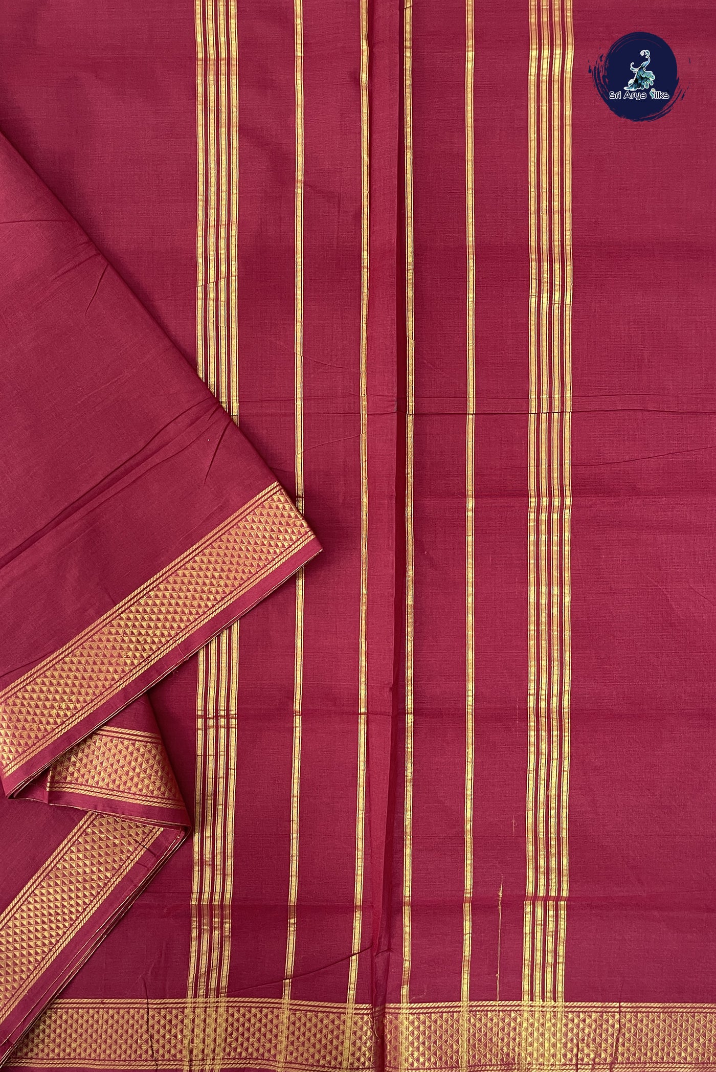 Maroon Madisar Cotton Saree With Plain Pattern