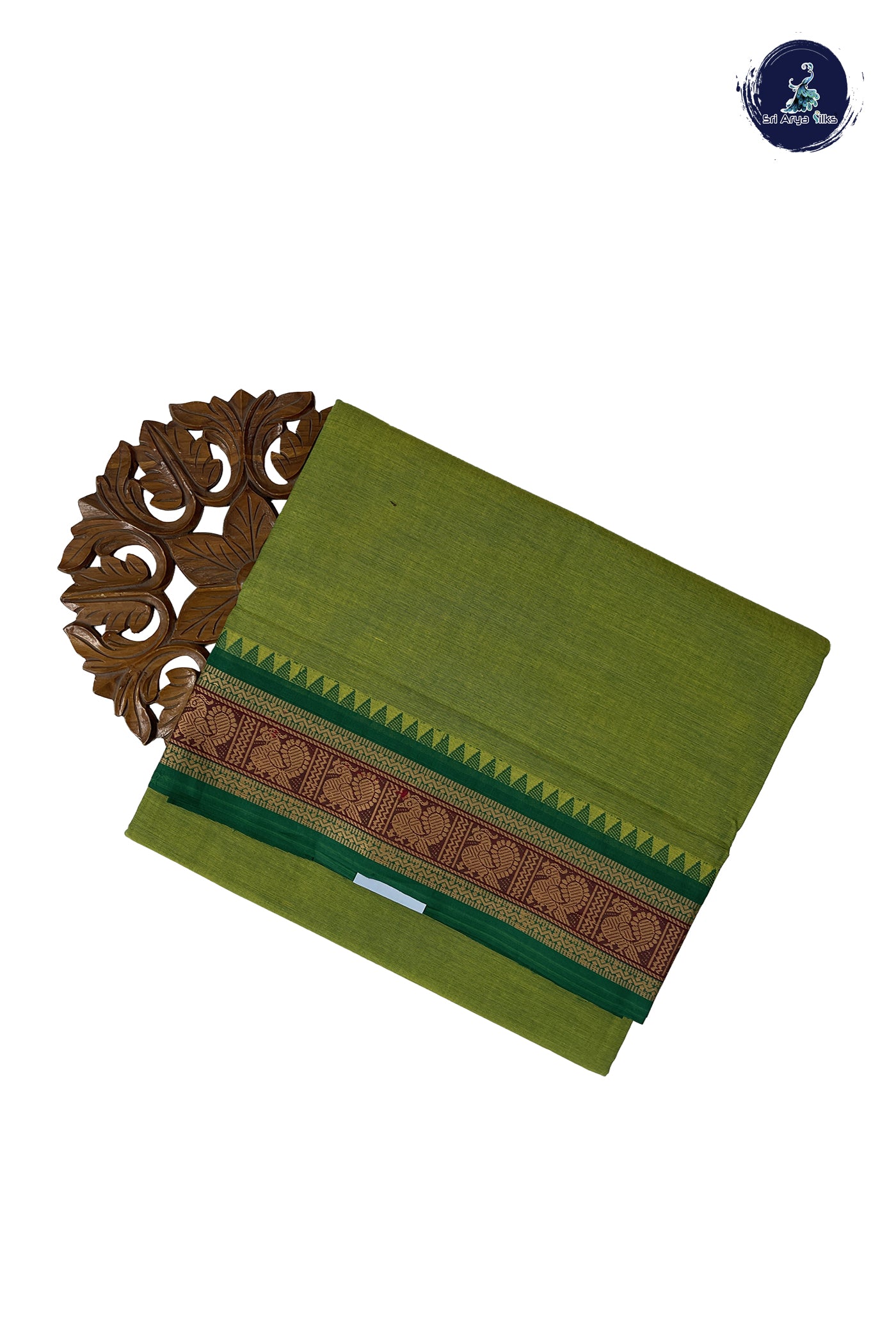 Light Green Madisar Cotton Saree With Plain Pattern