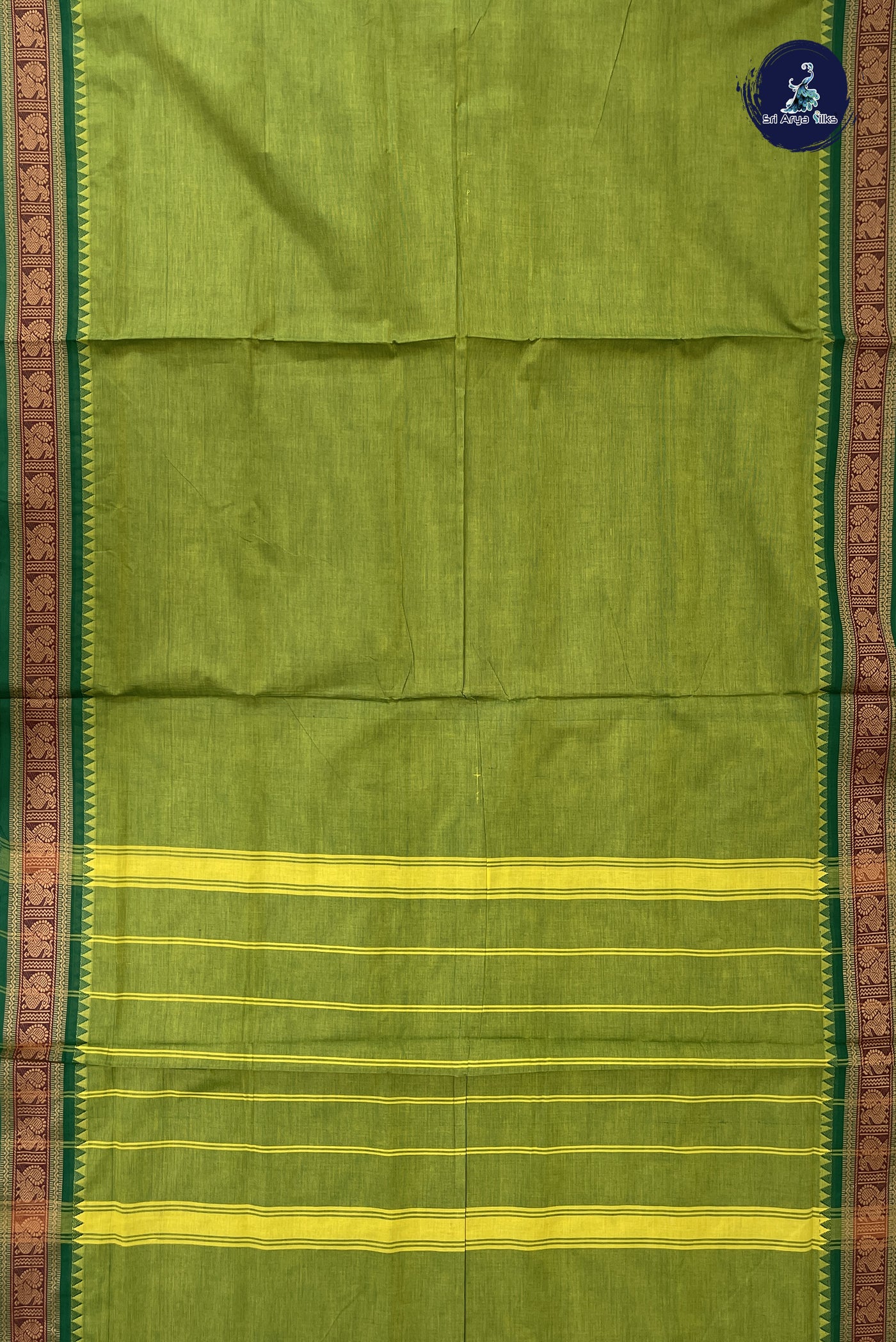 Light Green Madisar Cotton Saree With Plain Pattern