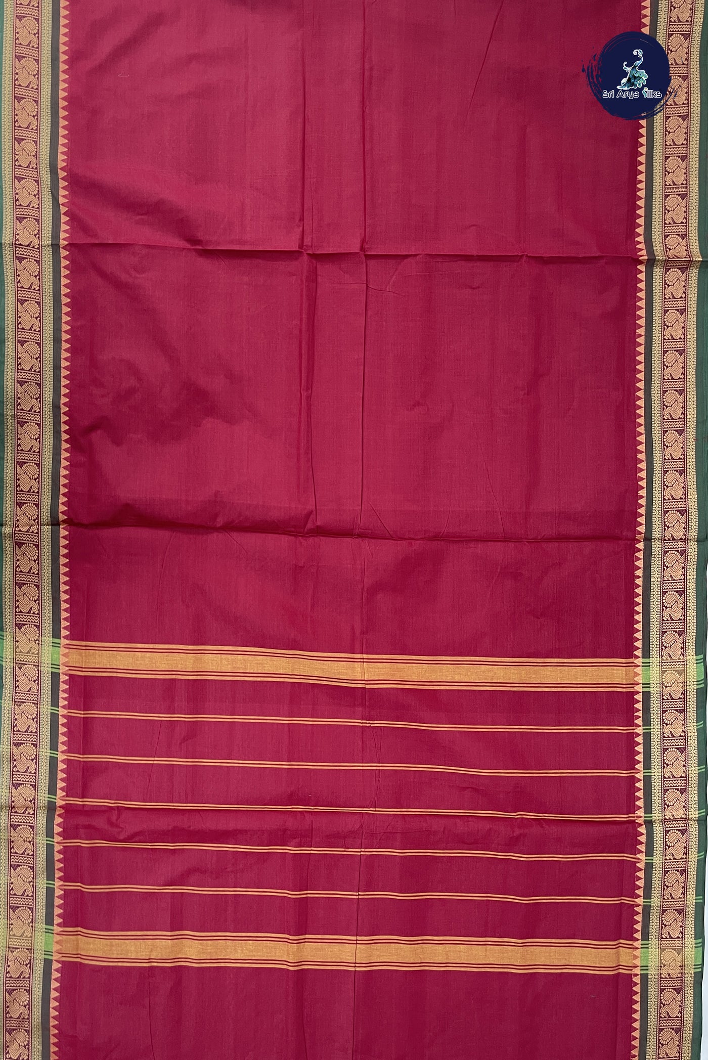 Maroon Madisar Cotton Saree With Plain Pattern