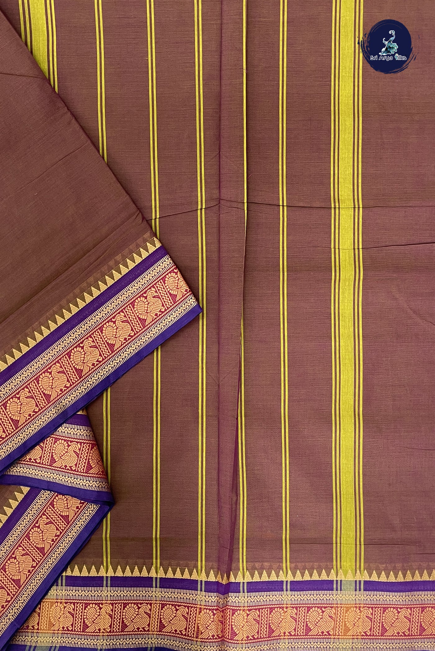 Dual Tone Brown Madisar Cotton Saree With Plain Pattern