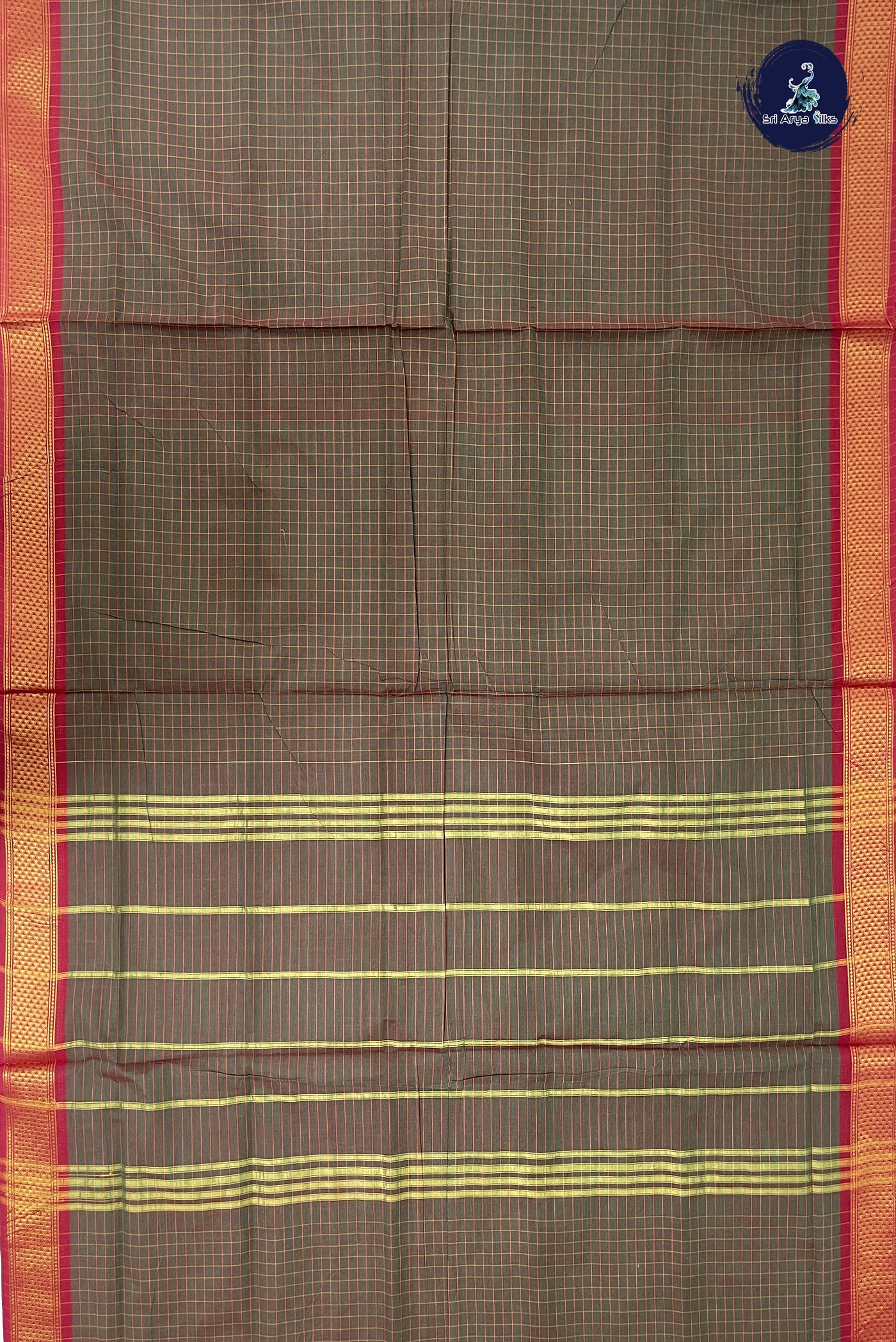 Dual Tone Green Madisar Cotton Saree With Checked Pattern