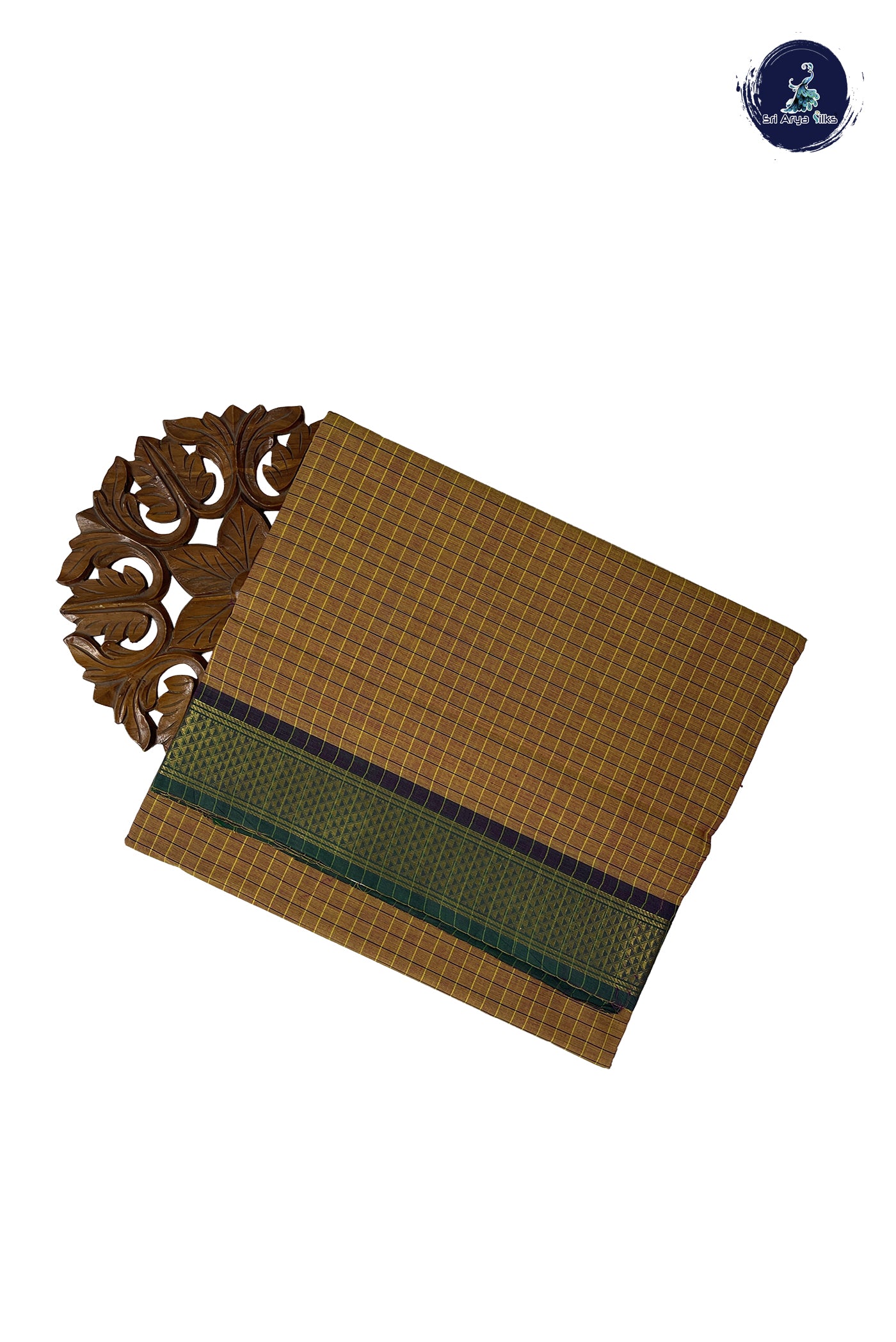 Mustard Yellow Madisar Cotton Saree With Checked Pattern