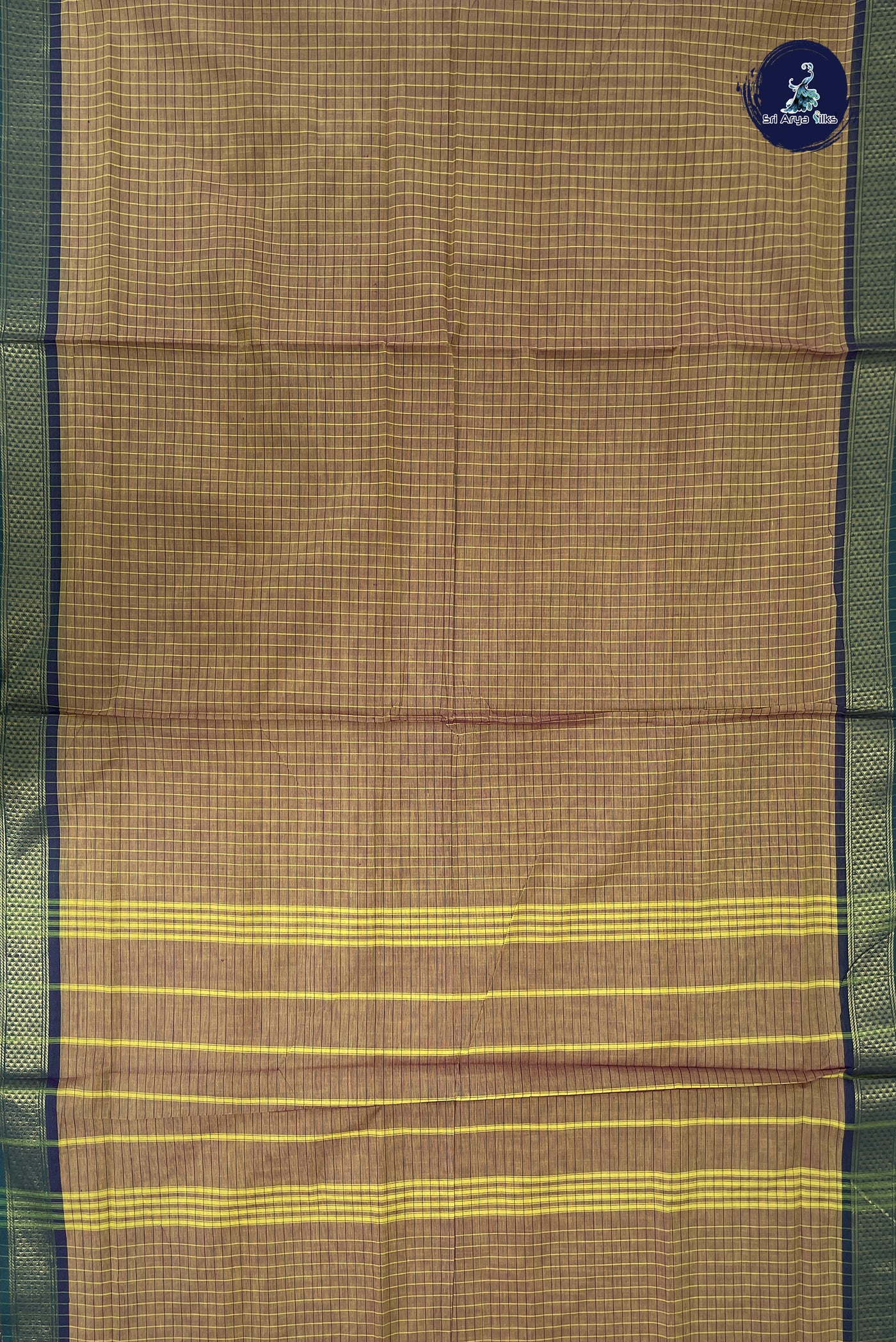Mustard Yellow Madisar Cotton Saree With Checked Pattern
