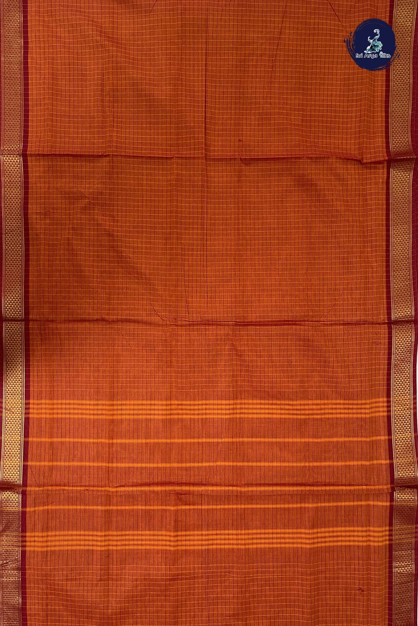Rust Madisar Cotton Saree With Checked Pattern