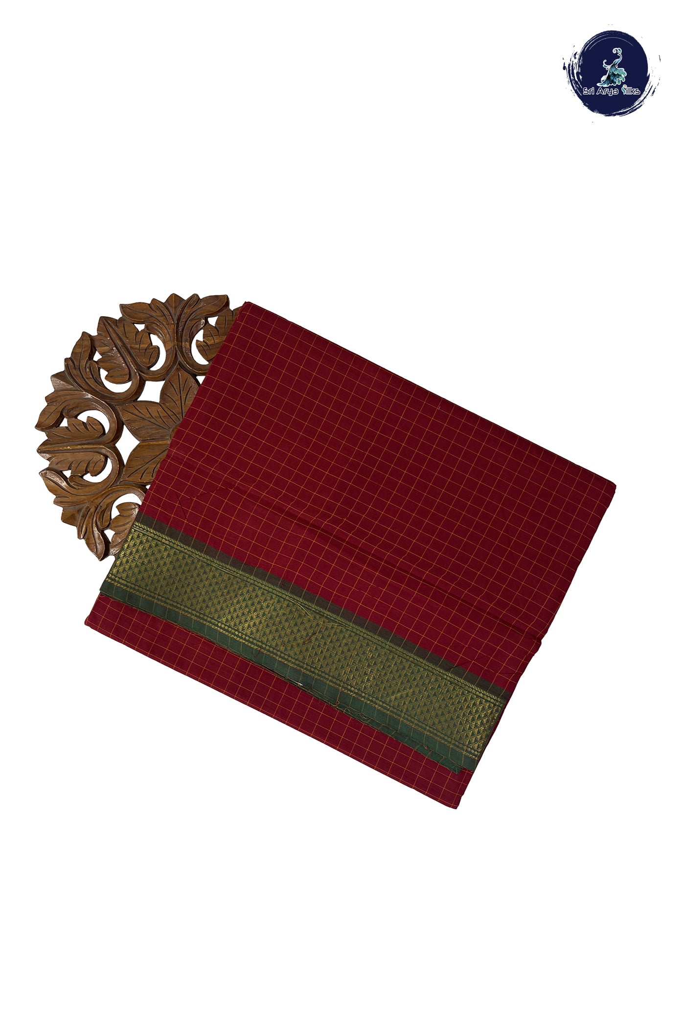 Maroon Madisar Cotton Saree With Checked Pattern