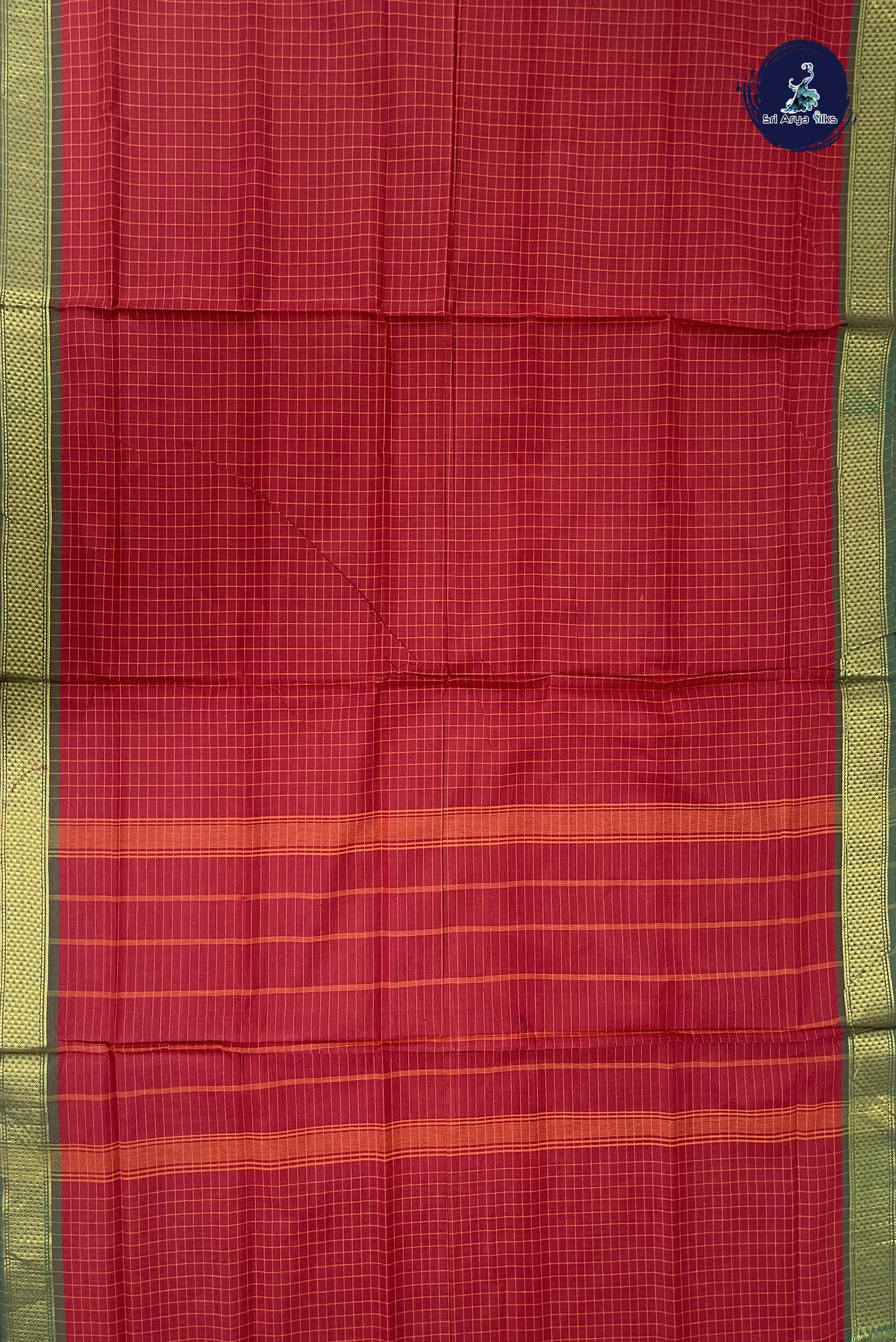 Maroon Madisar Cotton Saree With Checked Pattern