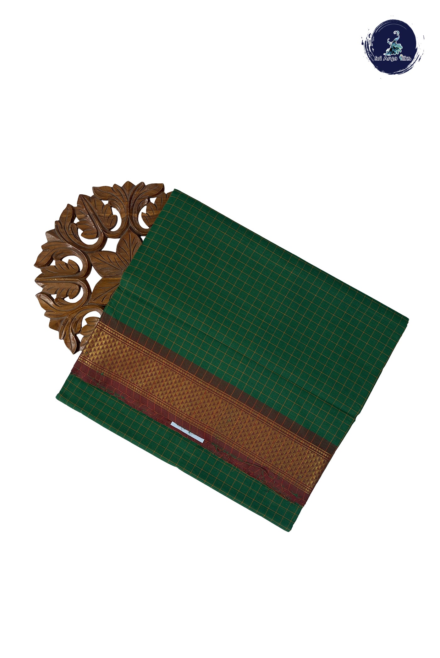 Green Madisar Cotton Saree With Checked Pattern