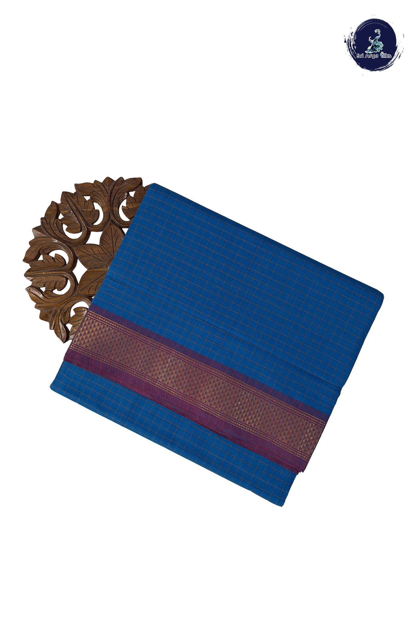Blue Madisar Cotton Saree With Checked Pattern