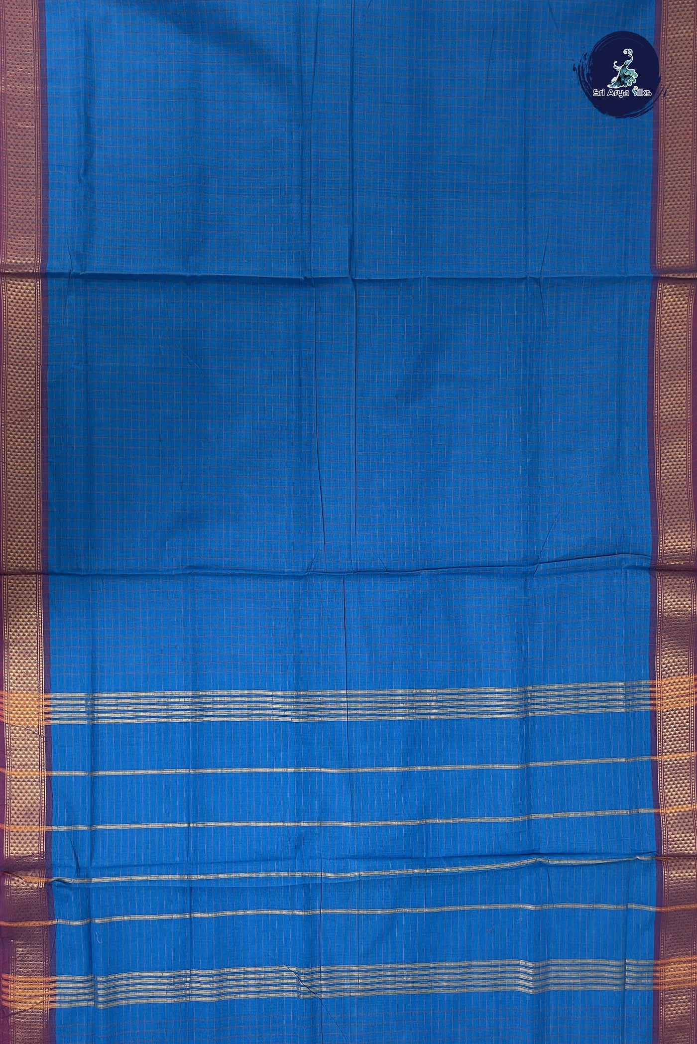 Blue Madisar Cotton Saree With Checked Pattern