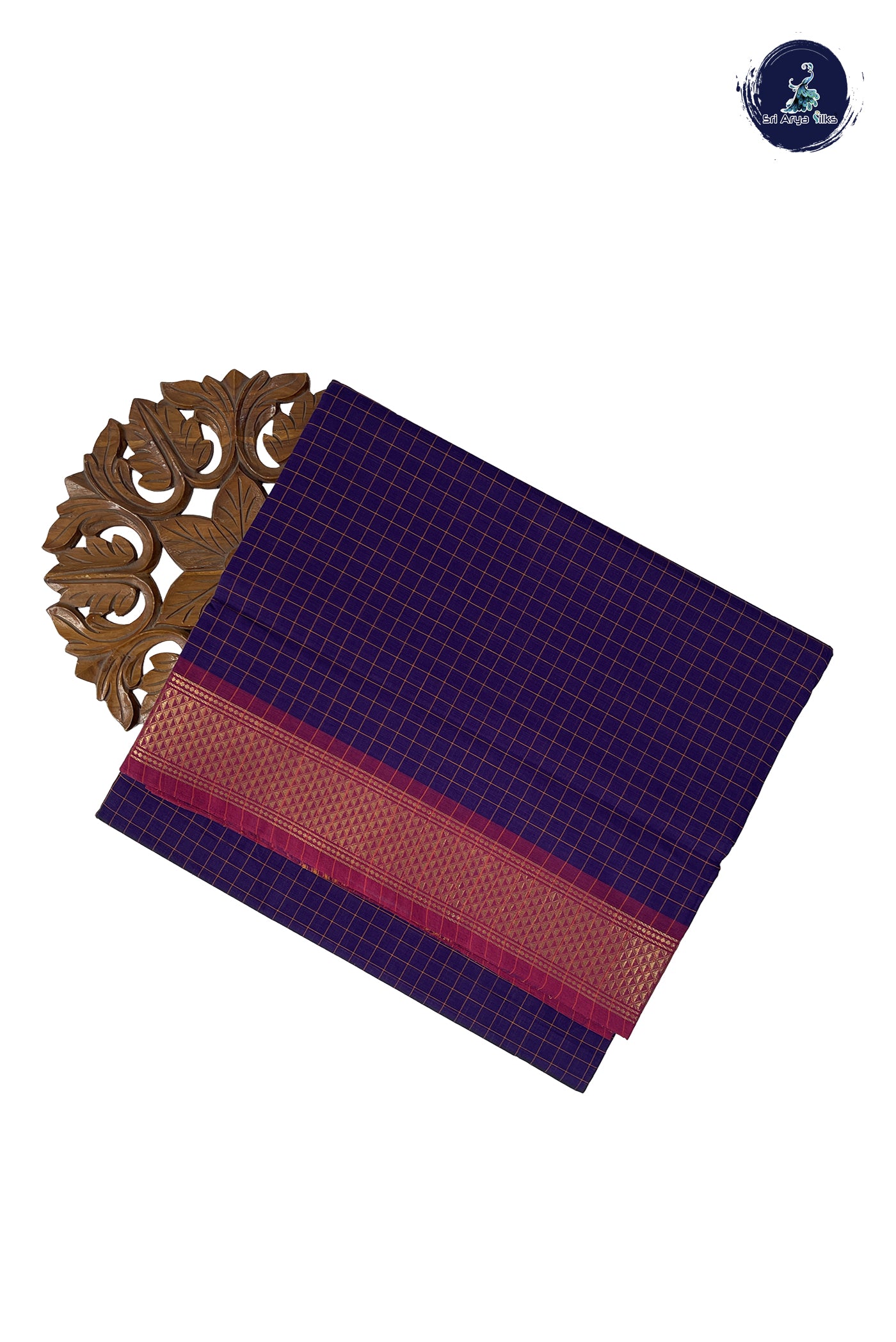 Violet Madisar Cotton Saree With Checked Pattern