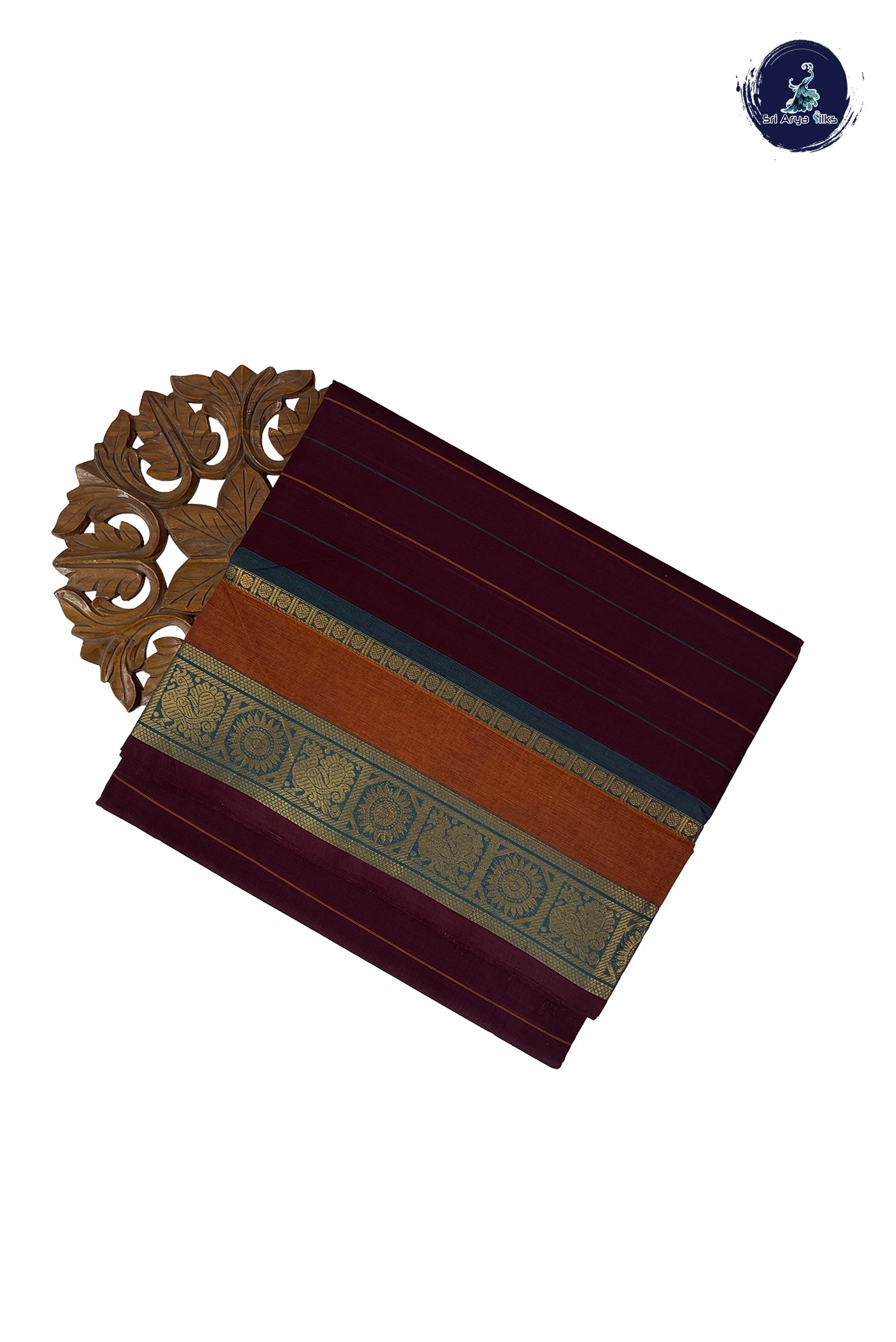 Coffee Brown Madisar Cotton Saree With Stripes Pattern