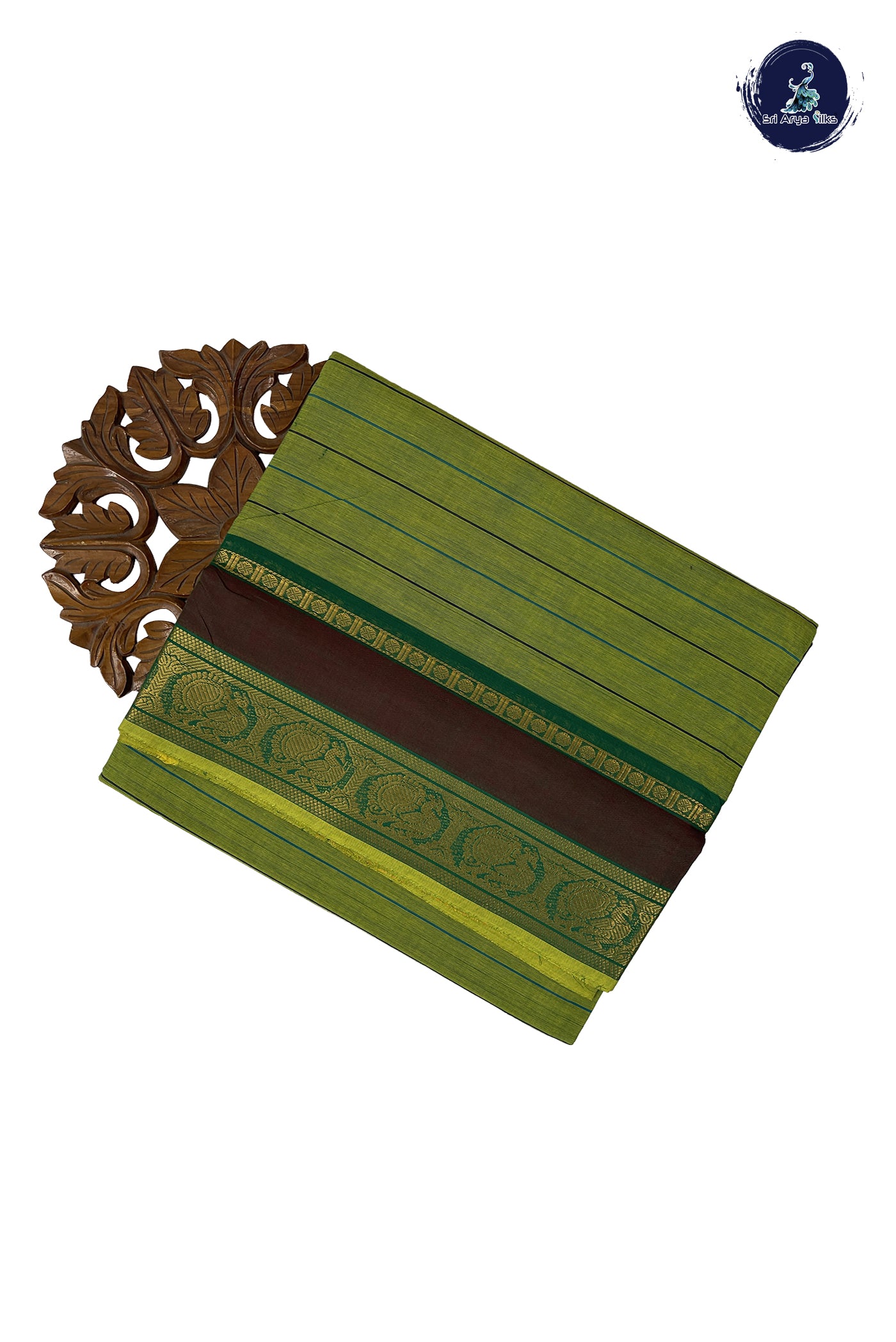 Green Madisar Cotton Saree With Stripes Pattern