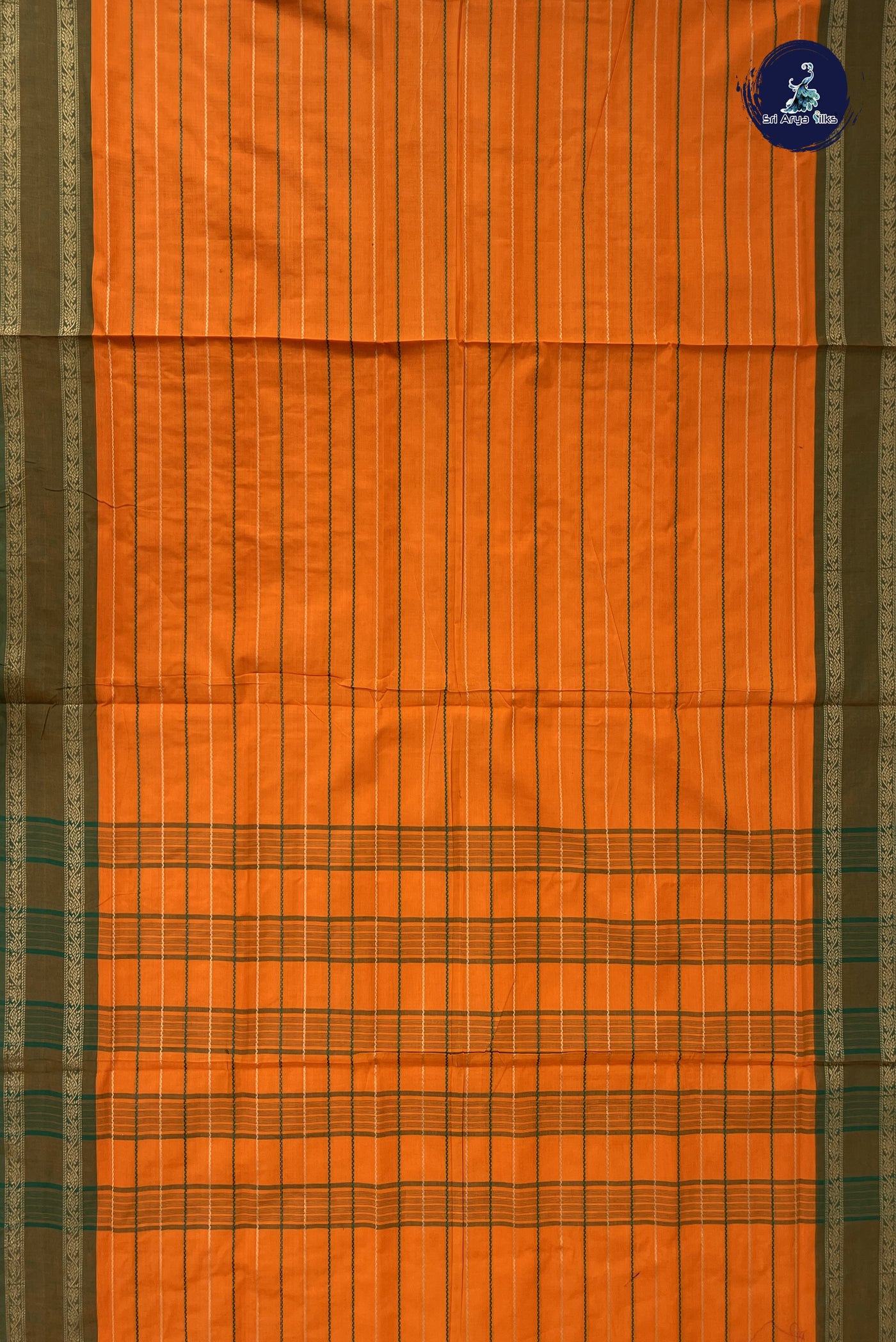 Yellow Madisar Cotton Saree With Veldhari Stripes Pattern