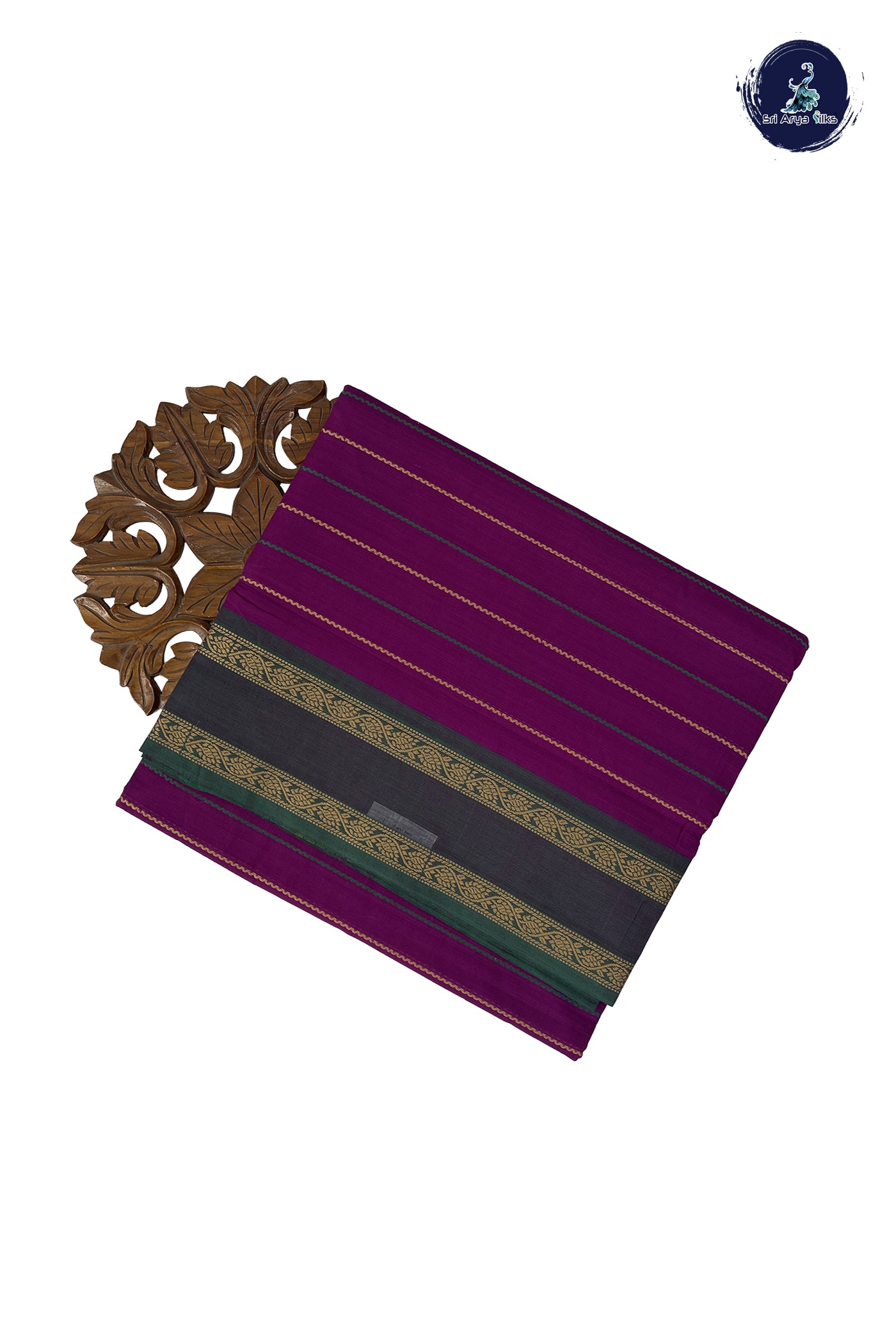 Purple Madisar Cotton Saree With Veldhari Stripes Pattern