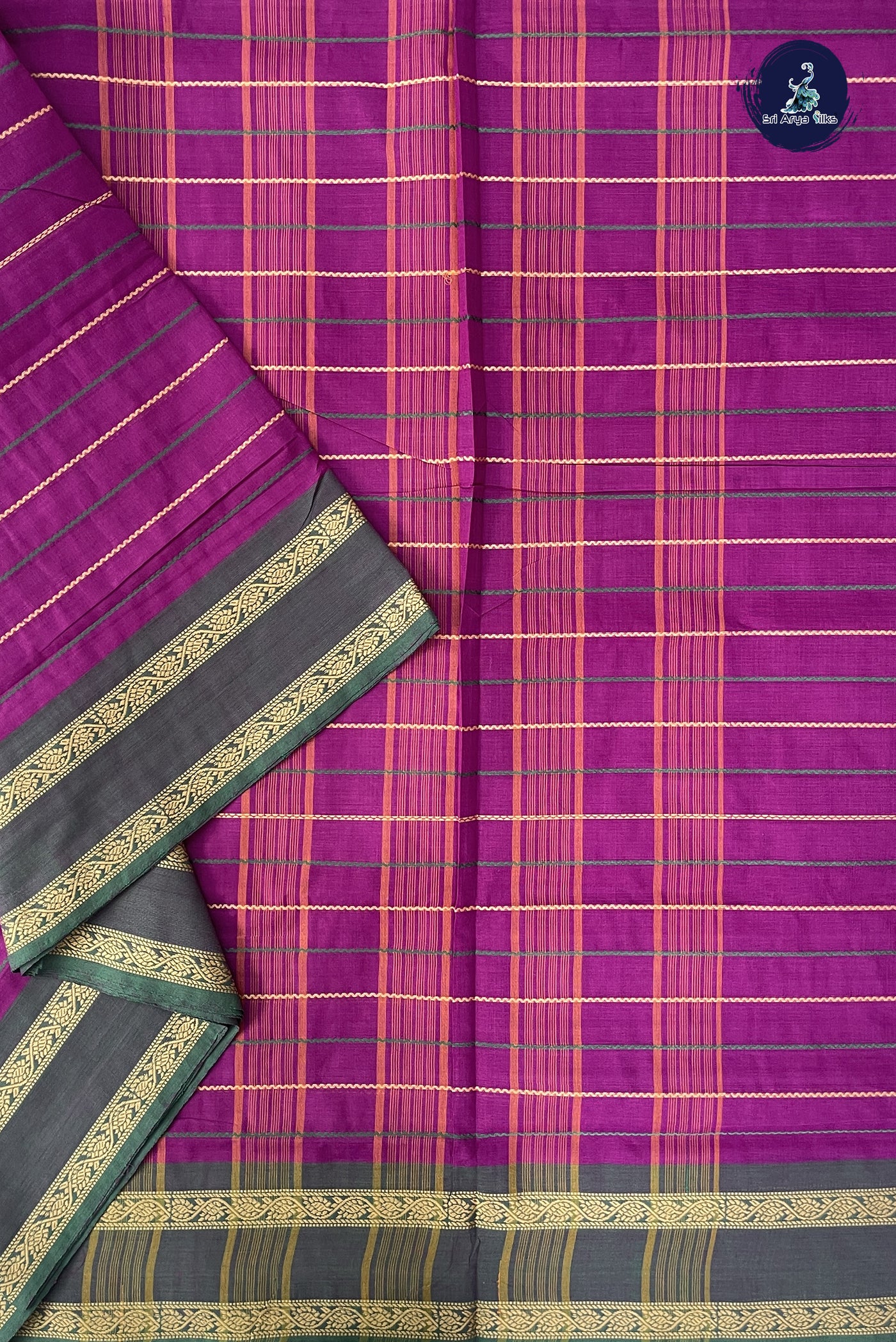 Purple Madisar Cotton Saree With Veldhari Stripes Pattern