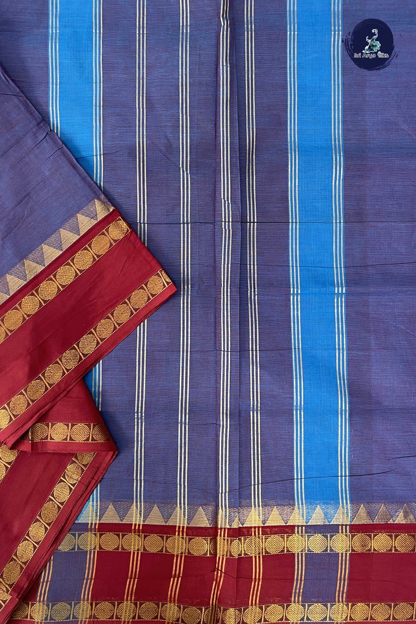 Blue Madisar Cotton Saree With Plain Pattern