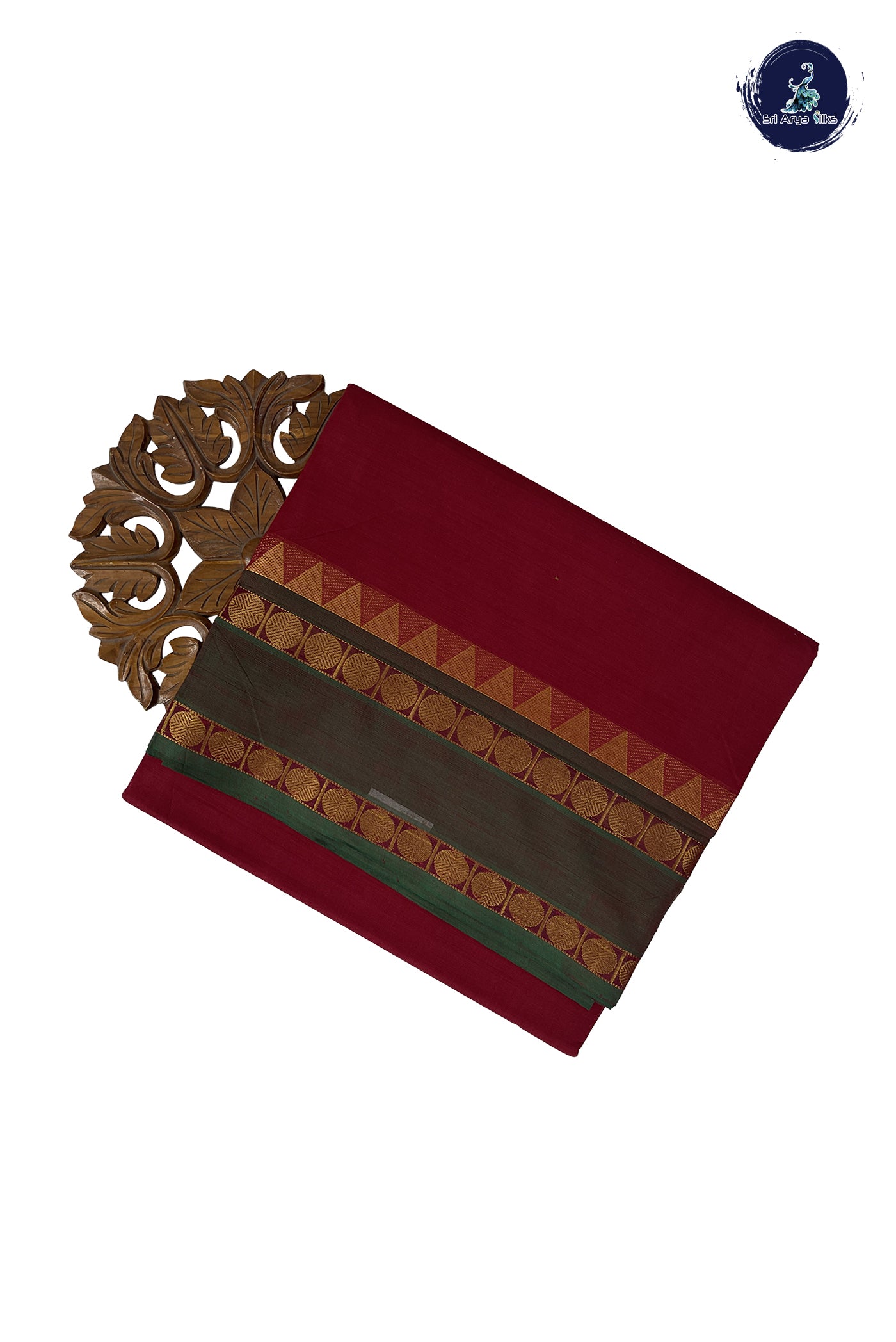 Maroon Madisar Cotton Saree With Plain Pattern